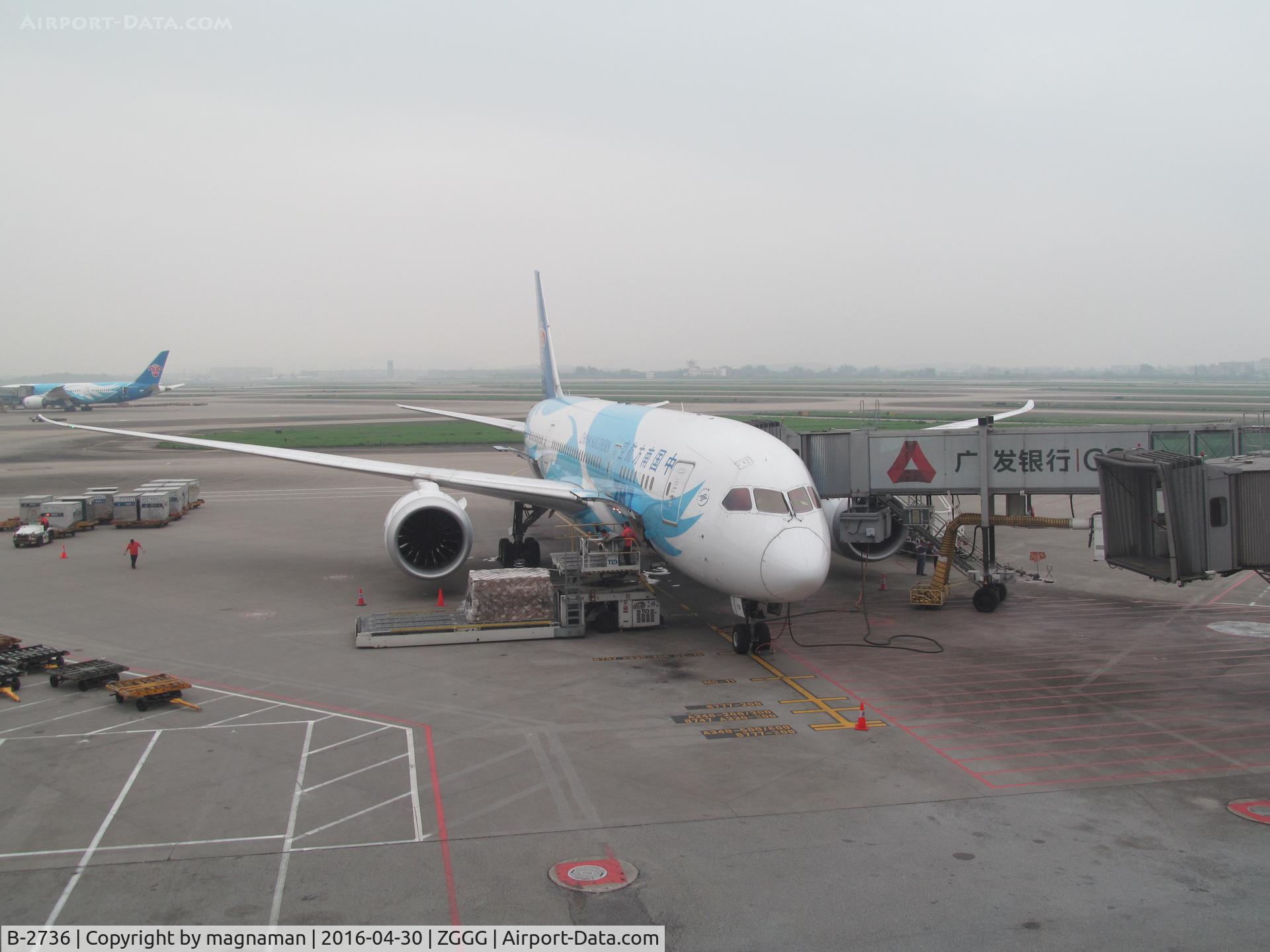 B-2736, 2013 Boeing 787-8 Dreamliner C/N 34929, on stand at Guangzhou - going tp LHR