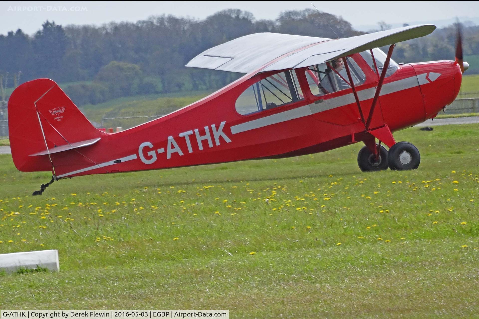 G-ATHK, 1946 Aeronca 7AC Champion C/N 7AC-971, Champion, Gloucester Staverton based, previously NC82339, seen taxxing in.