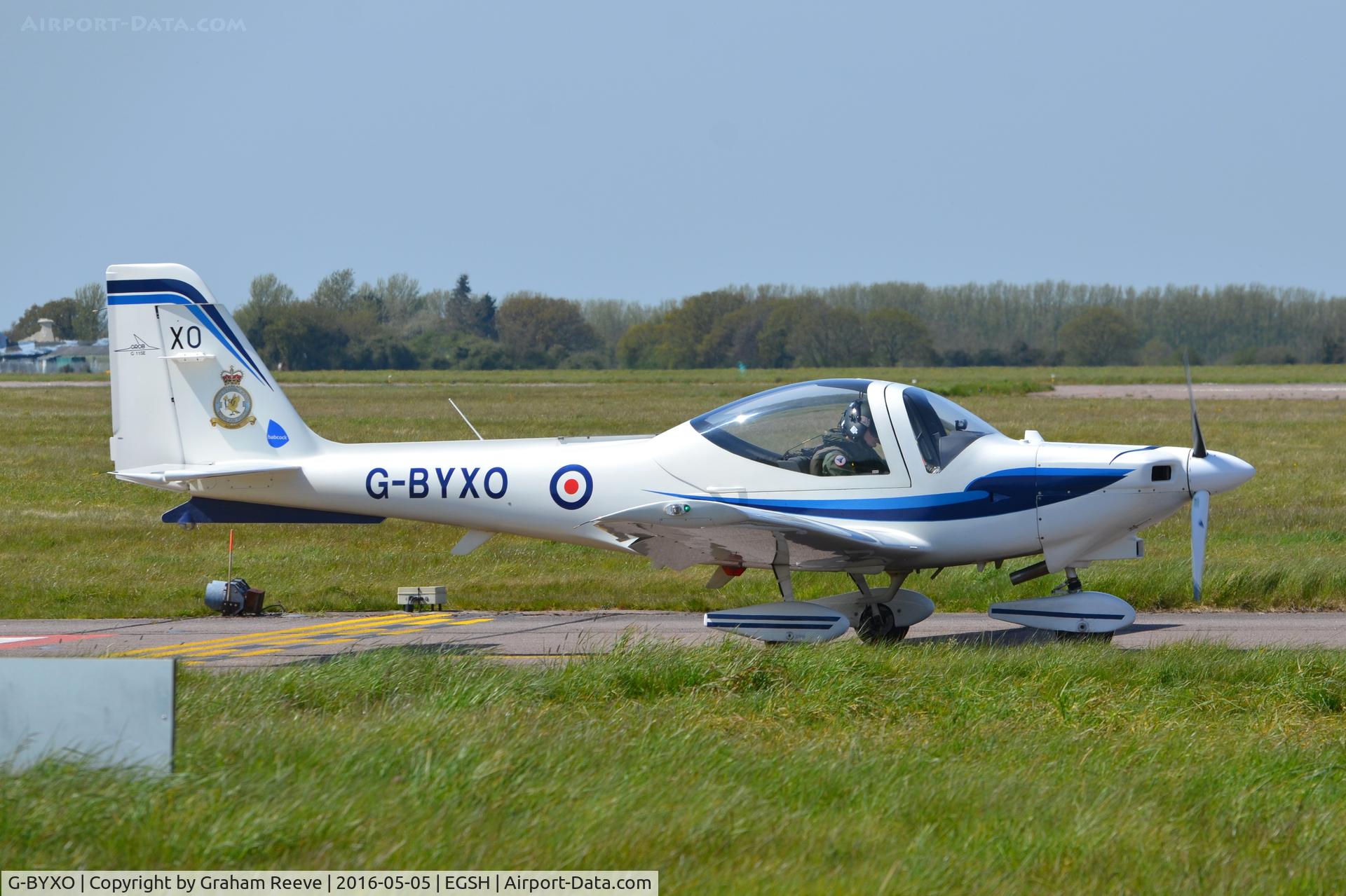G-BYXO, 2001 Grob G-115E Tutor T1 C/N 82175/E, About to depart from Norwich.