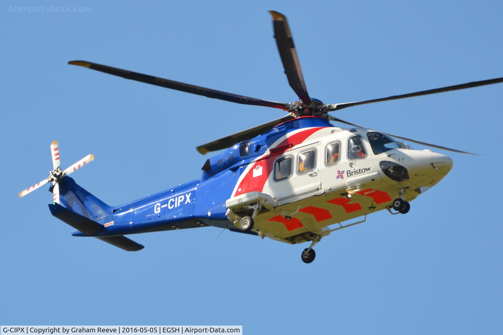 G-CIPX, 2013 AgustaWestland AW-139 C/N 41346, Departing from Norwich.