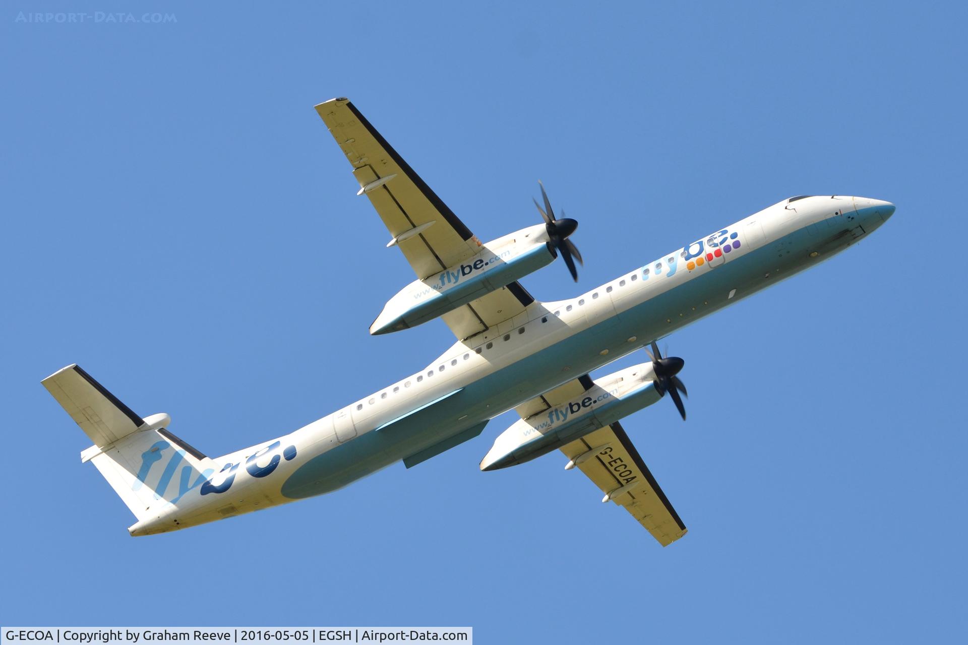 G-ECOA, 2007 De Havilland Canada DHC-8-402Q Dash 8 C/N 4180, Departing from Norwich to Exeter.