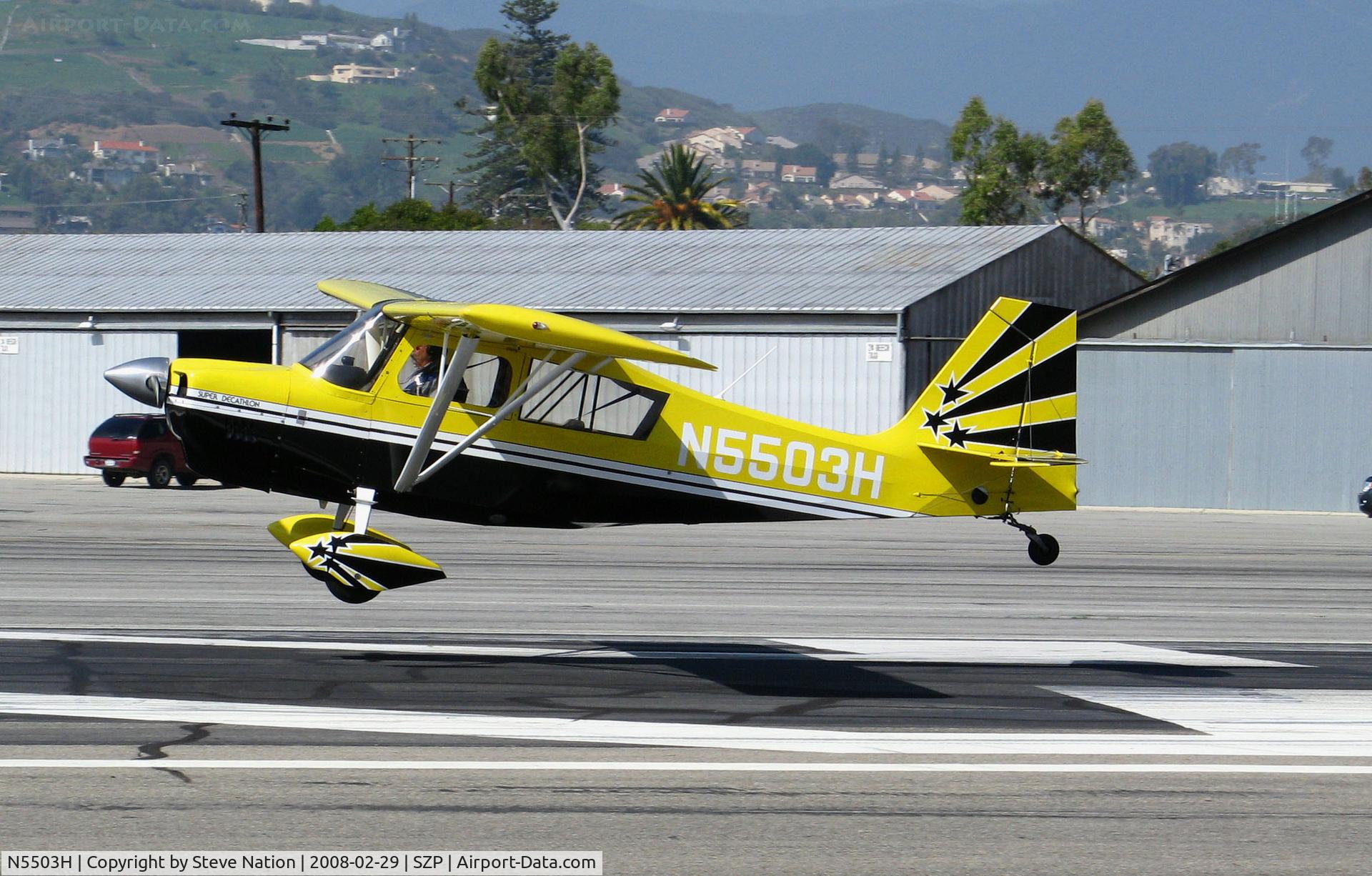 N5503H, 1978 Bellanca 8KCAB Super Decathlon C/N 413-78, Locally-based 1978 Bellanca 8KCAP Super Decathlon flaring for landing @ Santa Paula Airport, CA