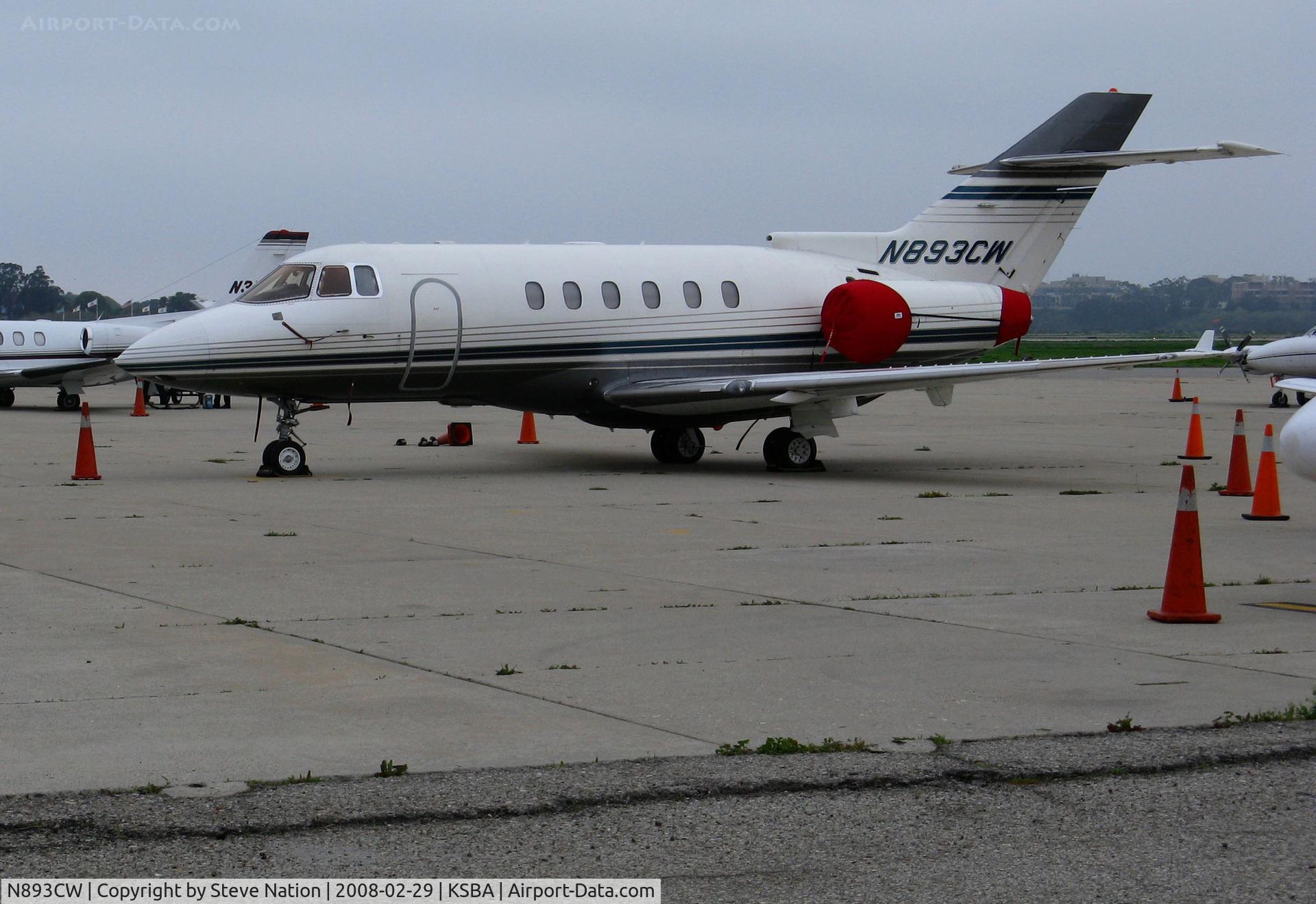 N893CW, 2002 Raytheon Hawker 800XP C/N 258603, Flight Options 2002 Raytheon Aircraft Co Hawker 800XP @ Santa Barbara Municipal Airport, CA (re-registered N893FL in April 2011 [same owner] and N878MB January 22, 2014 with MB Air, New York, NY)