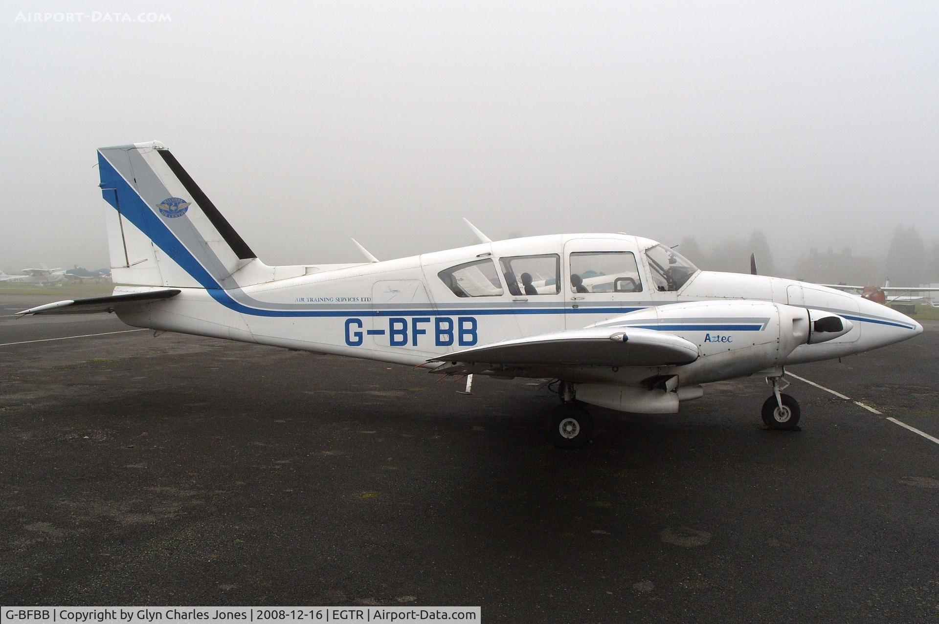 G-BFBB, 1973 Piper PA-E23-250 Aztec C/N 27-7405294, Taken on a quiet cold and foggy day. With thanks to Elstree control tower who granted me authority to take photographs on the aerodrome. Previously SE-GBI. Showing 'Wycombe Air Centre - Air Training Services Ltd.