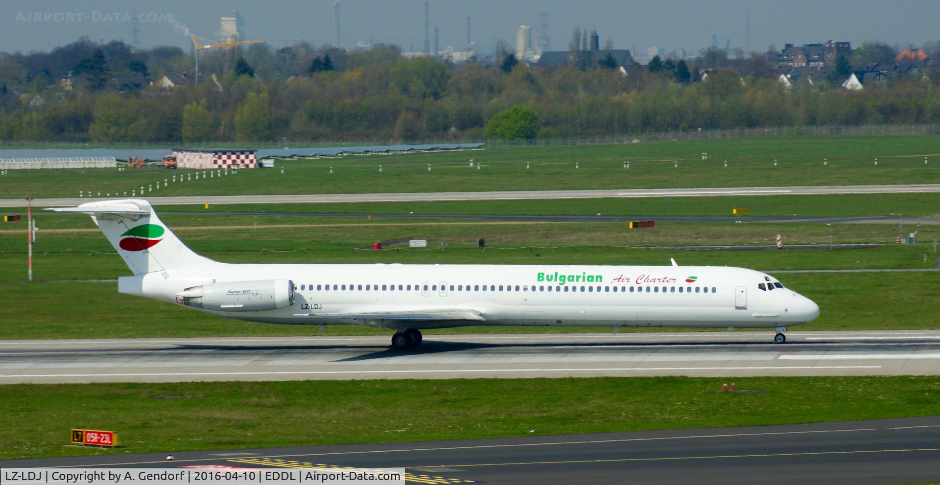 LZ-LDJ, 1995 McDonnell Douglas MD-82 (DC-9-82) C/N 53230, Bulgarian Air Charter, is here speeding up on RWY 05R at Düsseldorf Int'l(EDDL)