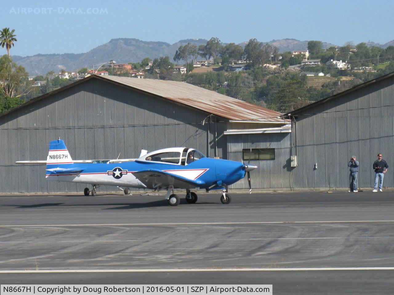 N8667H, 1947 North American Navion C/N NAV-4-667, 1947 North American NAVION, Continental IO-520 285 Hp upgrade, taxi to Rwy 22 for test flight prior to giving Young Eagles free rides.
