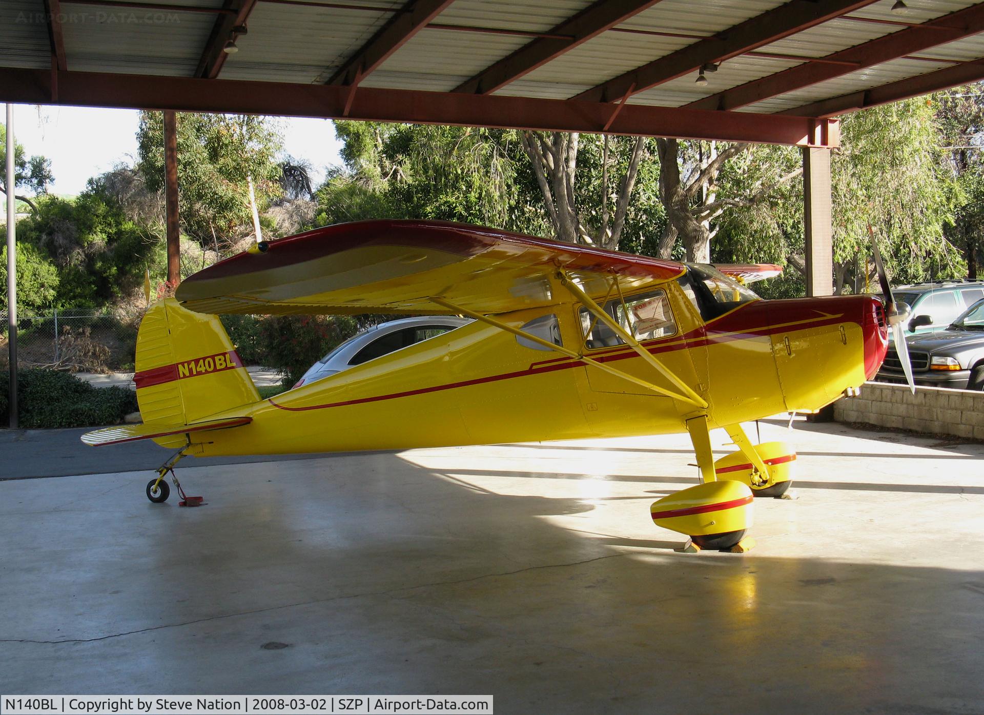 N140BL, 1946 Cessna 140 C/N 14565, Locally-based 1946 Cessna 140 basking in its hangar @ Santa Paula Airport, CA