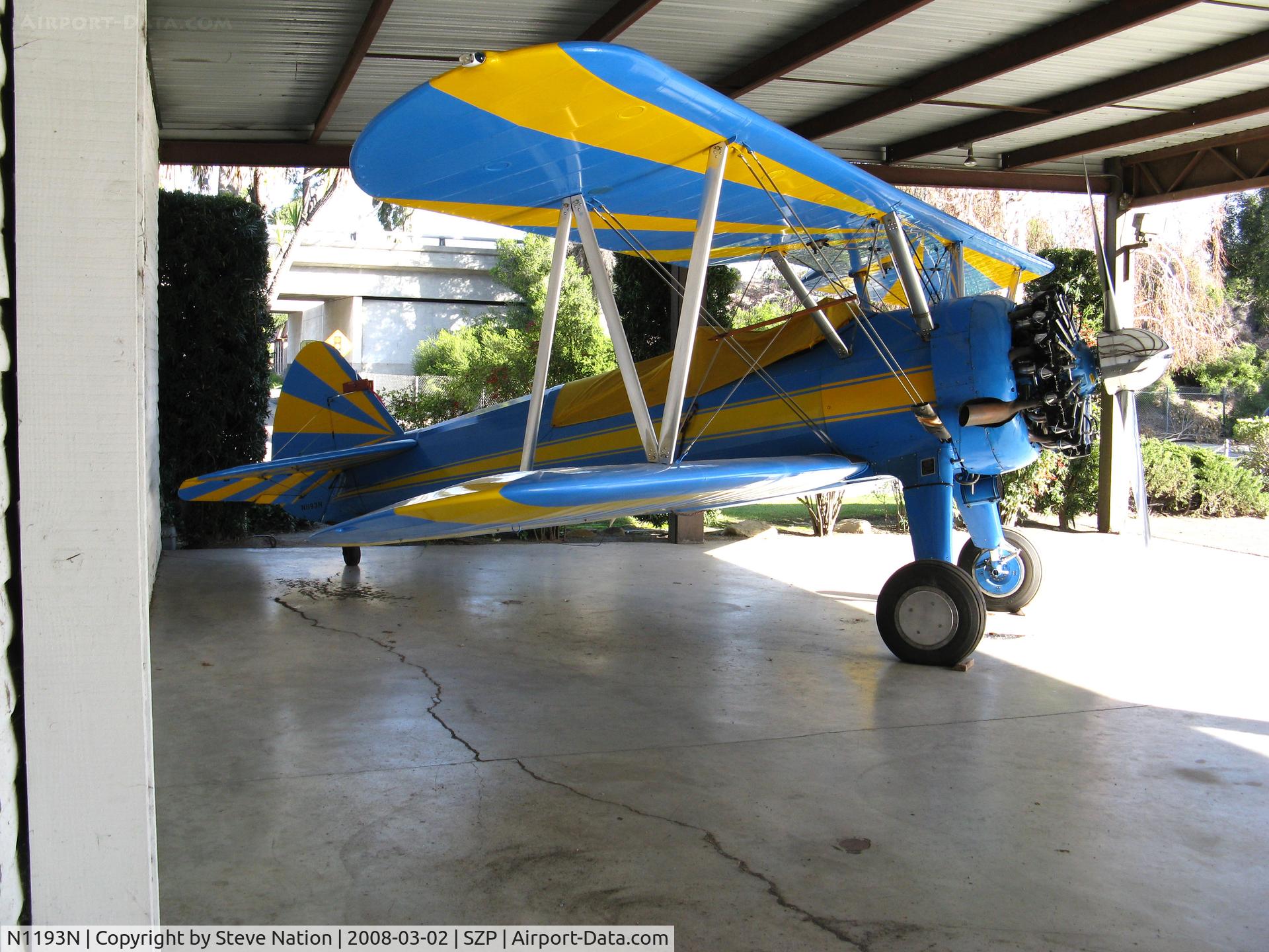 N1193N, 1941 Boeing E75 C/N 75-1218, Locally-based 1941 Boeing N2S-1 Stearman in hangar @ Santa Paula Airport, CA