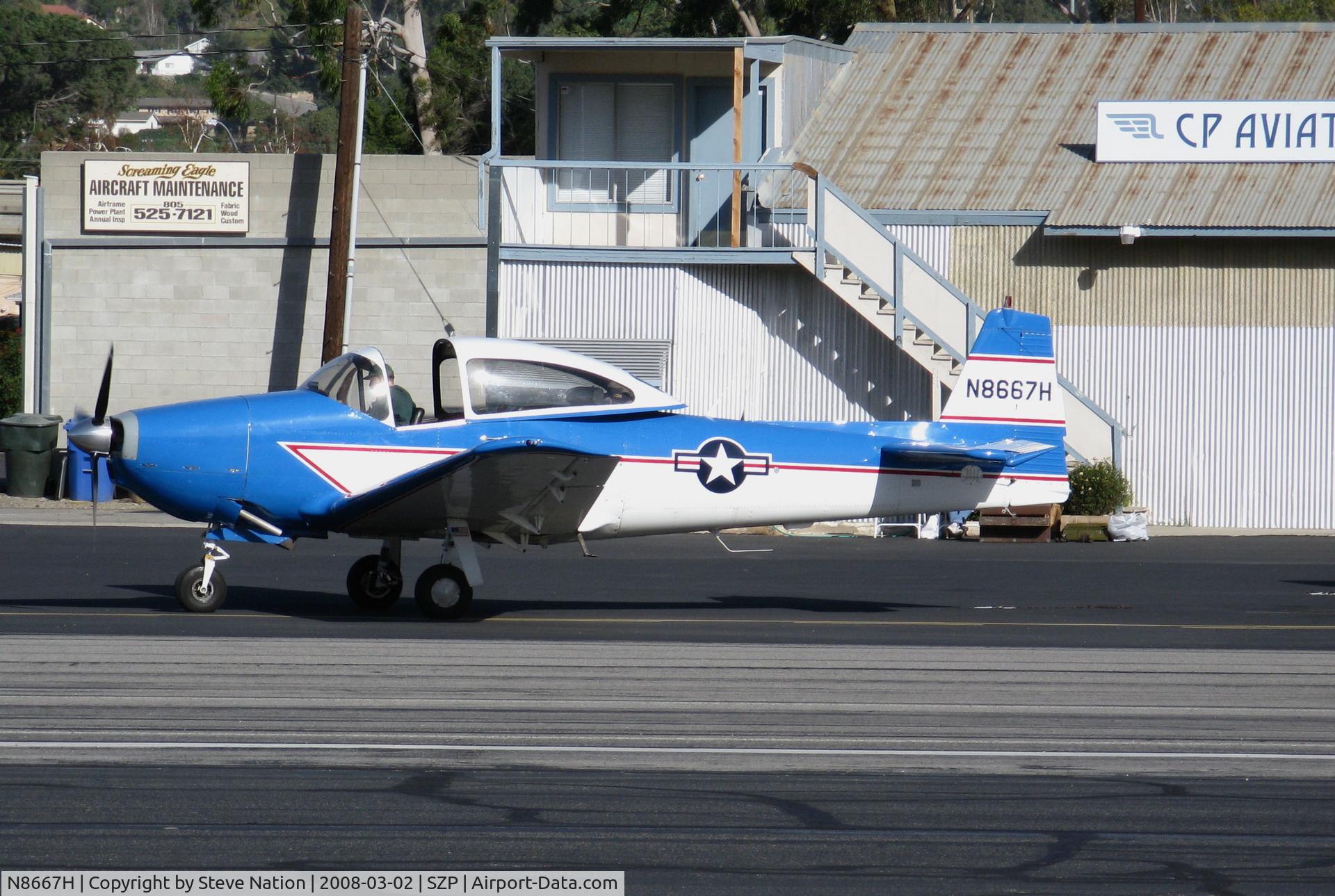 N8667H, 1947 North American Navion C/N NAV-4-667, Locally-based 1947 North American Navion running-up engine @ Santa Paula Airport, CA