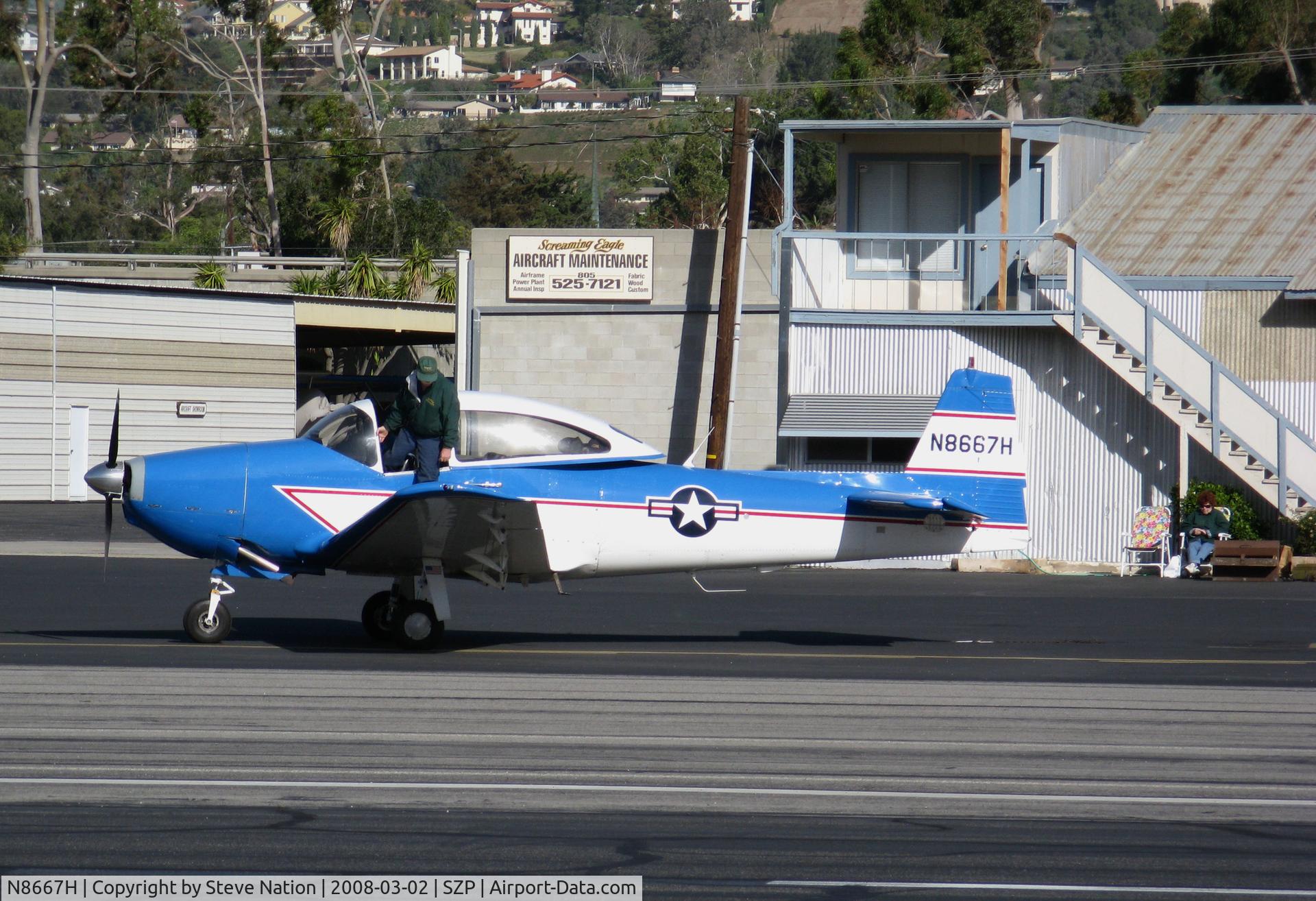 N8667H, 1947 North American Navion C/N NAV-4-667, Locally-based 1947 North American Navion in early morning sunshine @ Santa Paula Airport, CA