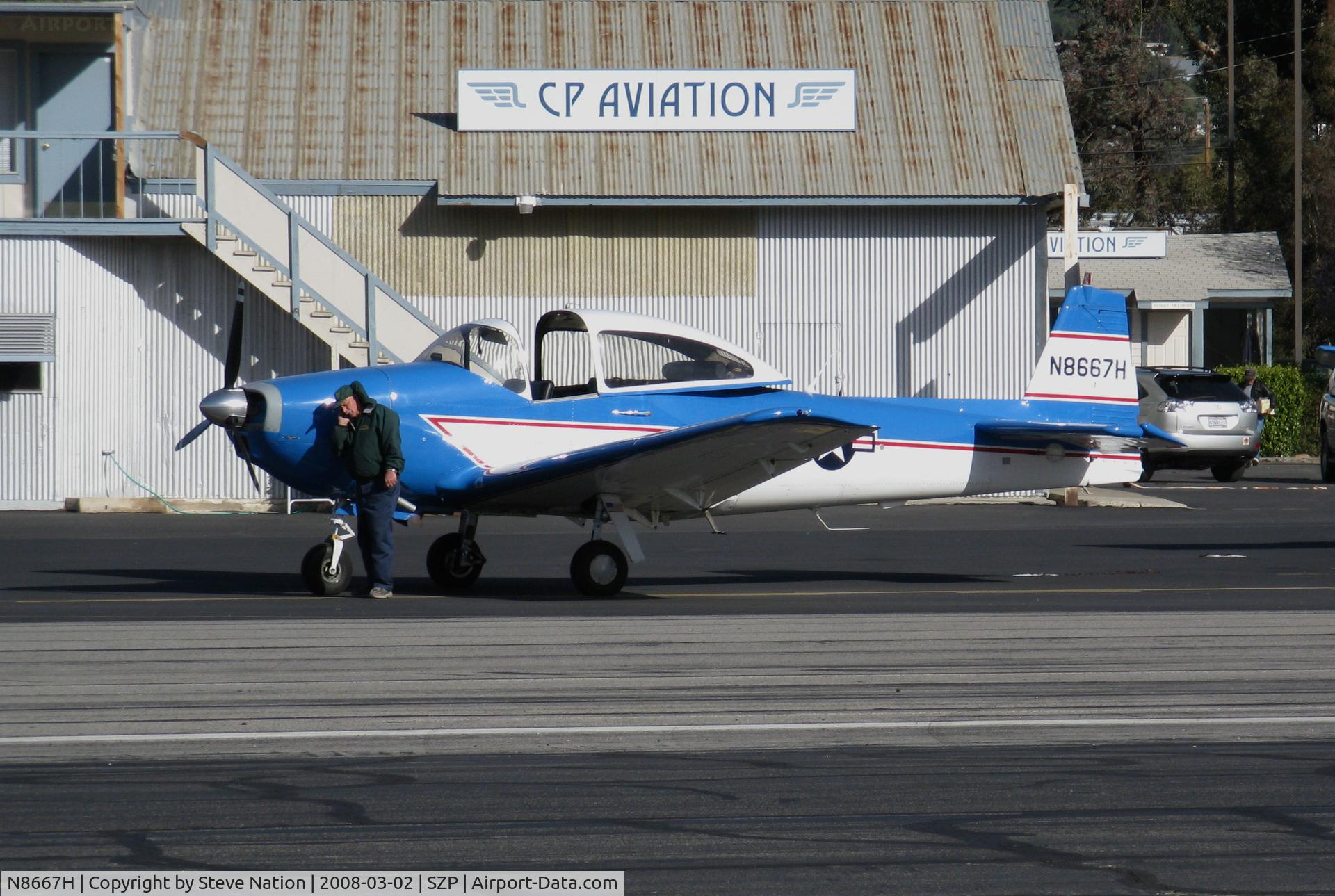 N8667H, 1947 North American Navion C/N NAV-4-667, Locally-based 1947 North American Navion after early morning circuit of the field @ Santa Paula Airport, CA