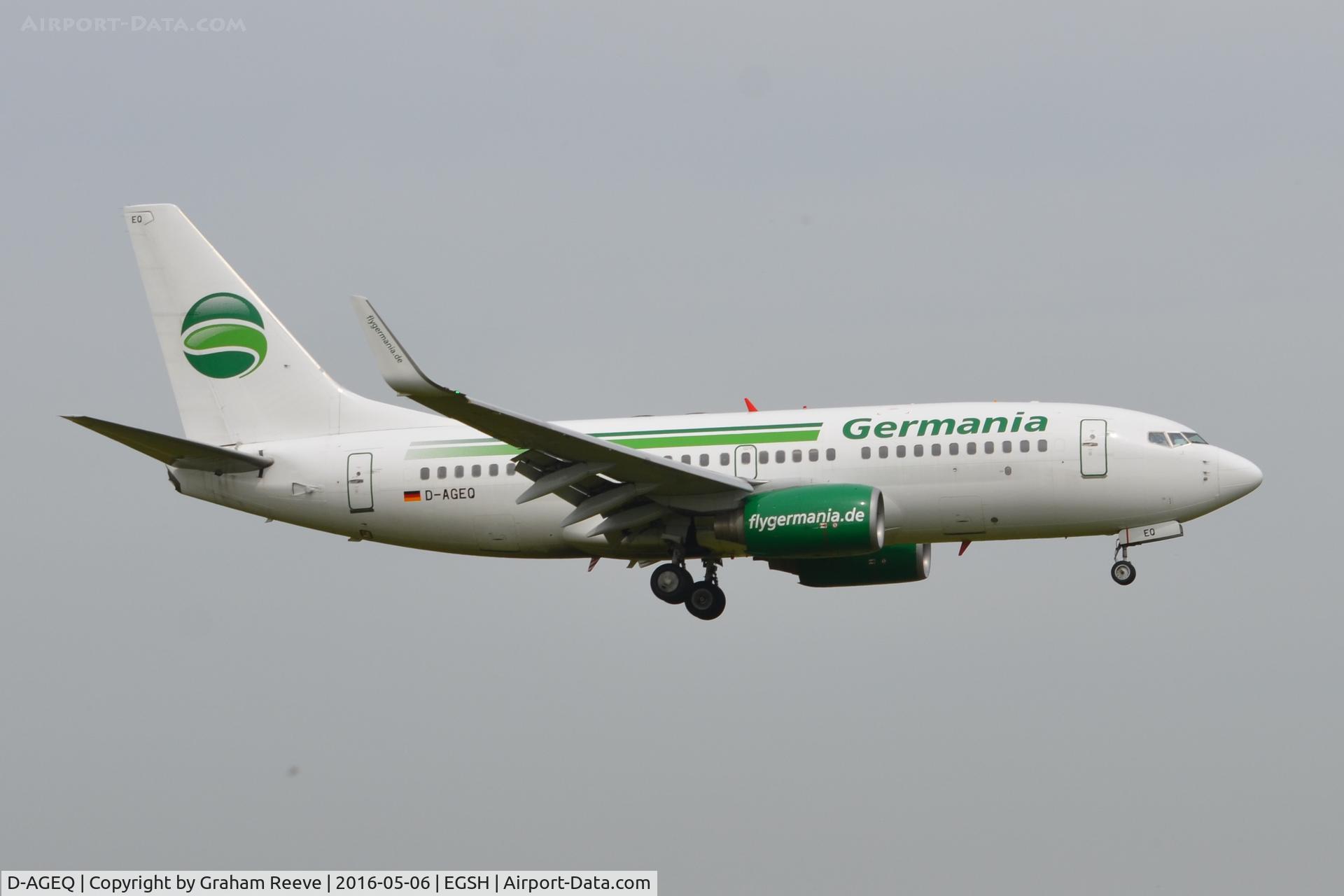 D-AGEQ, 1998 Boeing 737-75B C/N 28103, Landing at Norwich.