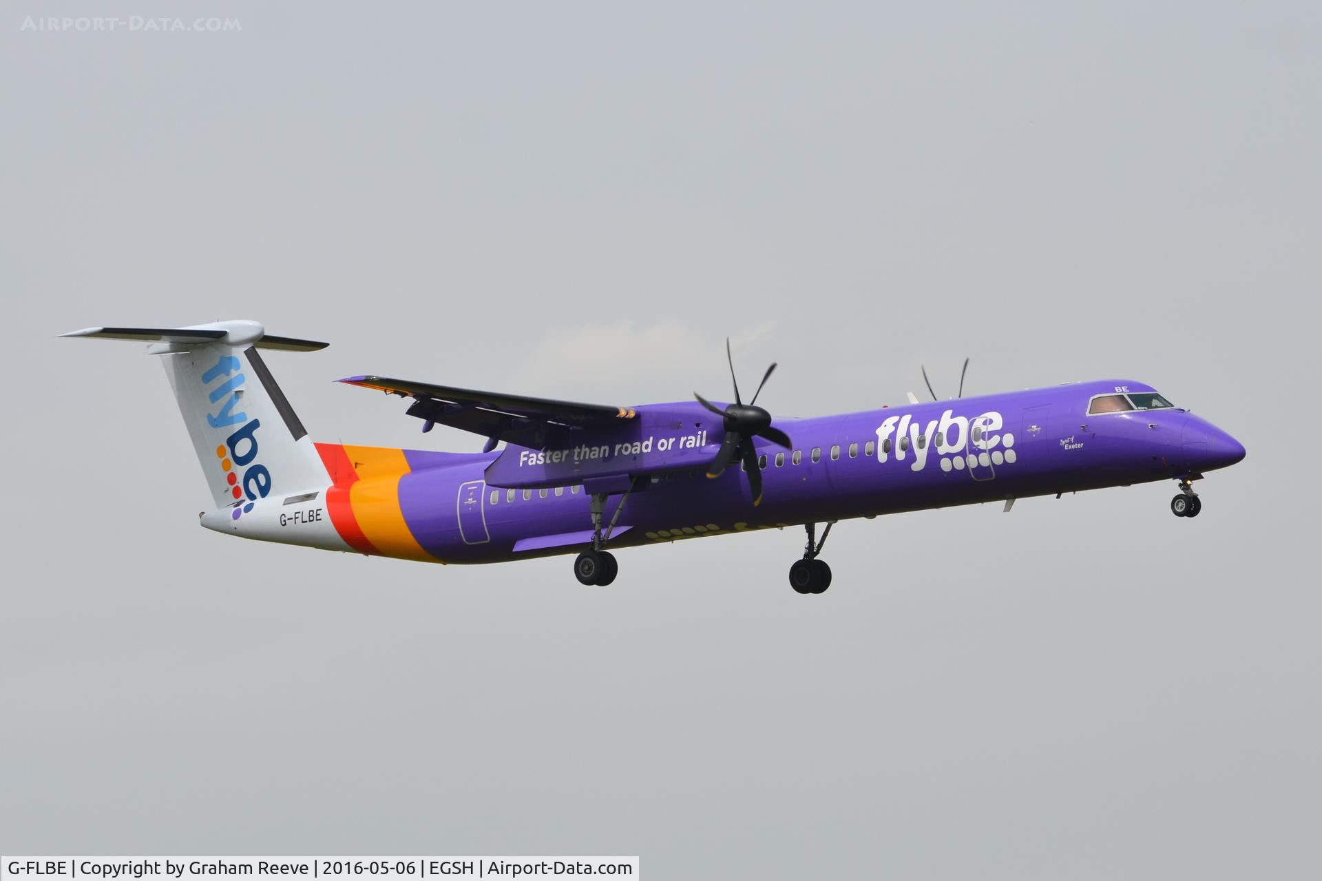 G-FLBE, 2009 De Havilland Canada DHC-8-402Q Dash 8 C/N 4261, Landing at Norwich.