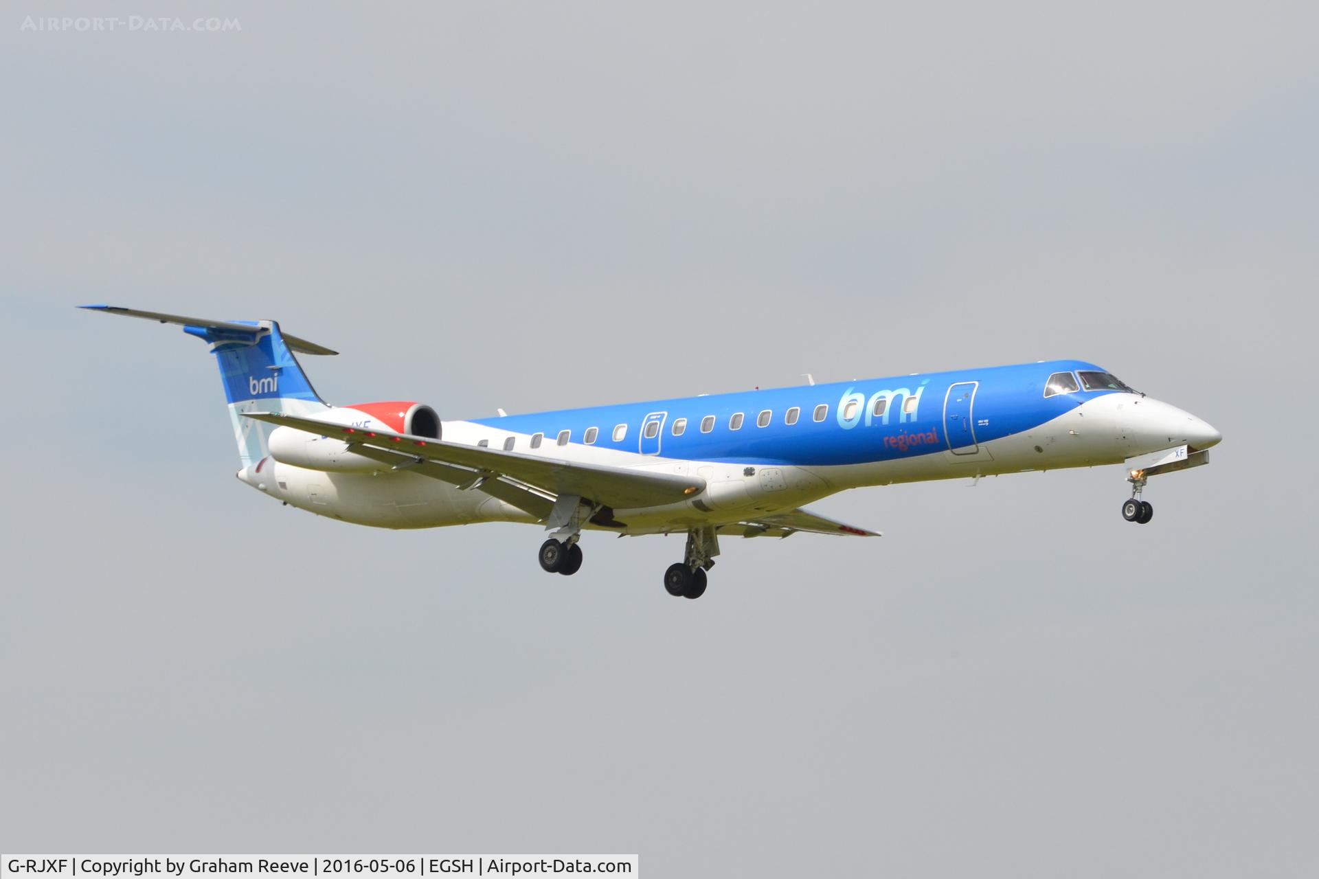 G-RJXF, 2000 Embraer EMB-145EP (ERJ-145EP) C/N 145280, Landing at Norwich.
