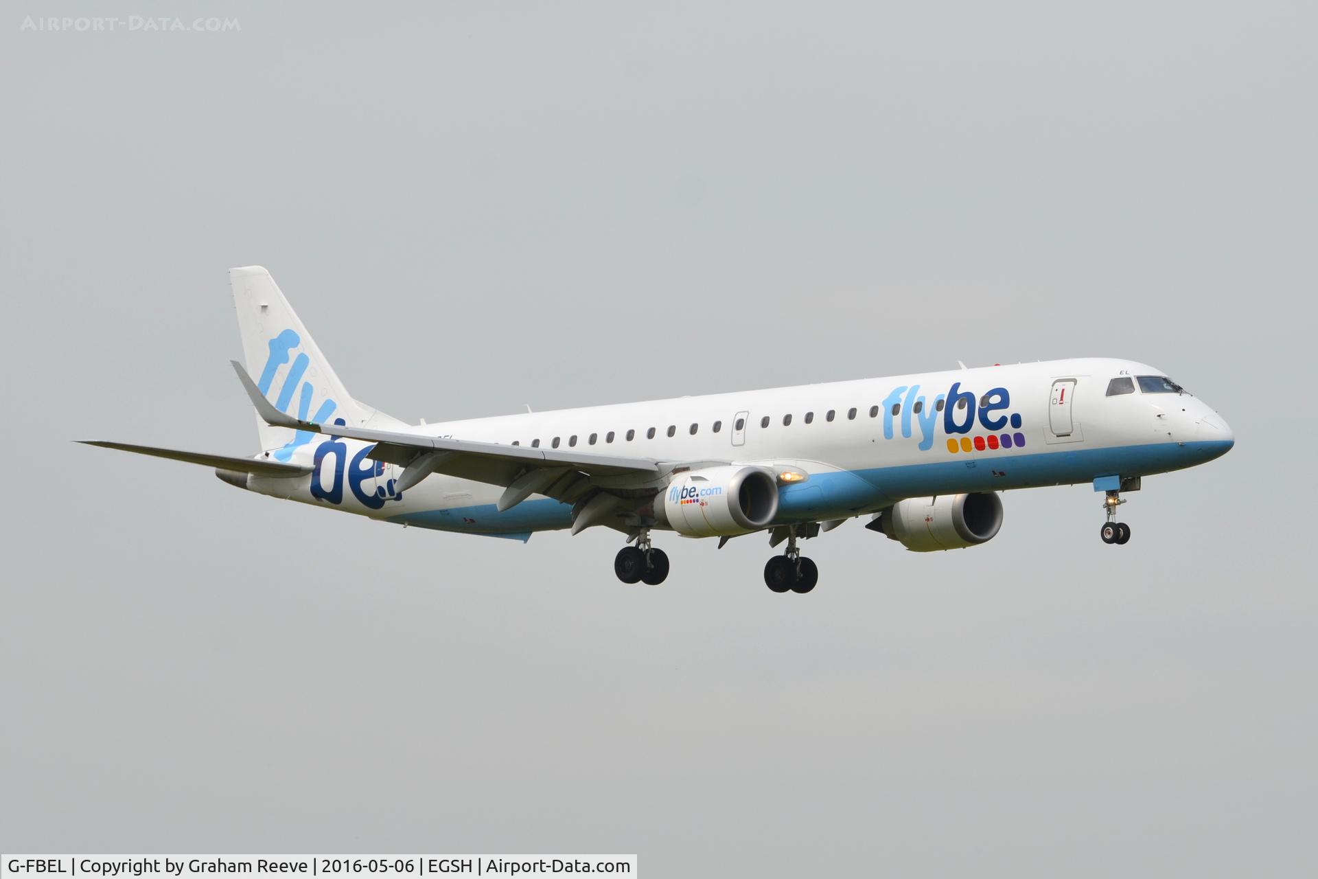 G-FBEL, 2008 Embraer 195LR (ERJ-190-200LR) C/N 19000184, Landing at Norwich.