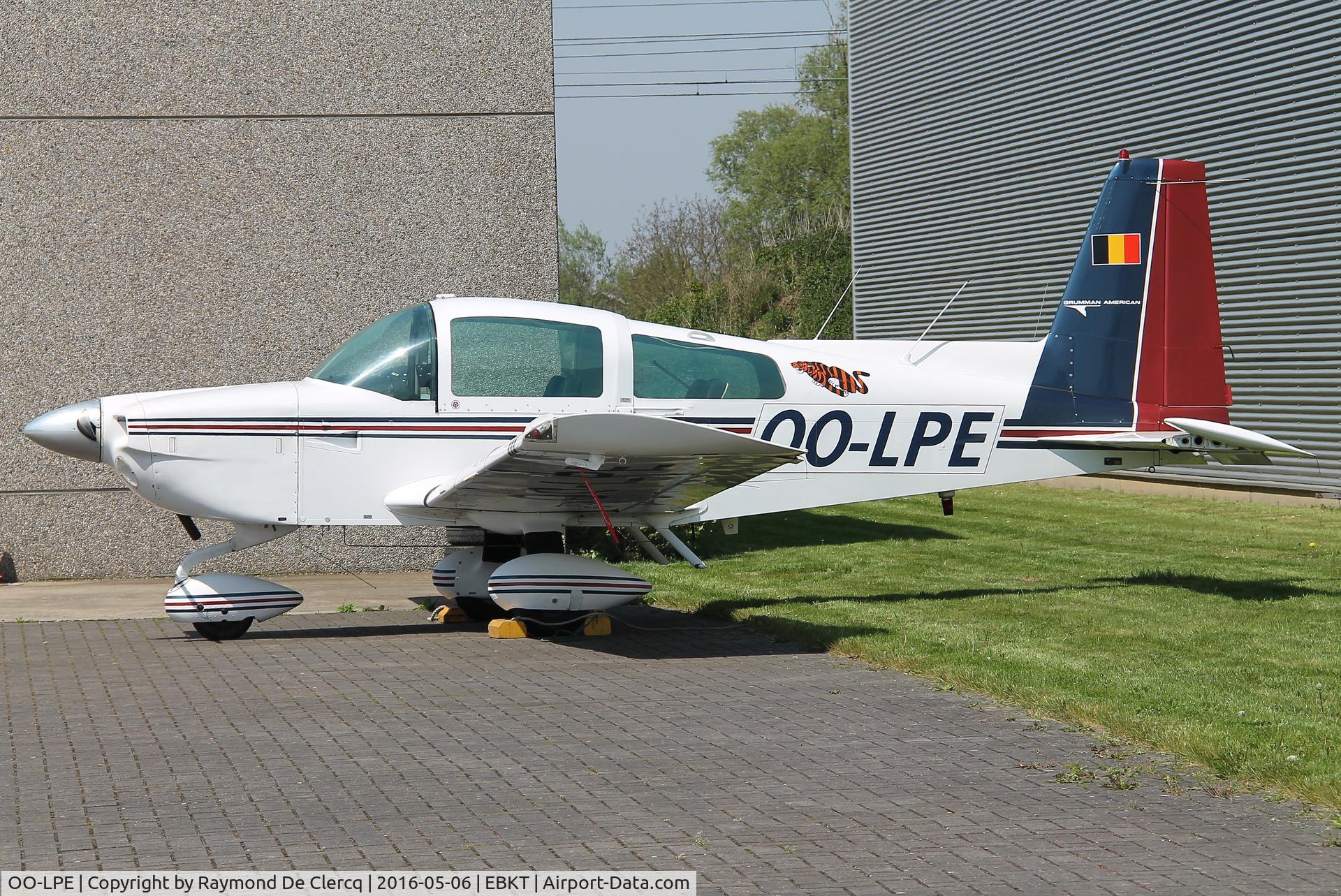 OO-LPE, 1977 Grumman American AA-5B Tiger C/N AA5B-0468, Parked at Wevelgem.
