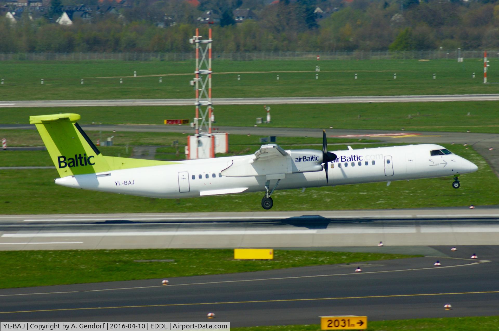 YL-BAJ, 2010 De Havilland Canada DHC-8-402Q Dash 8 C/N 4309, Air Baltic, seen here landing at Düsseldorf Int'l(EDDL)