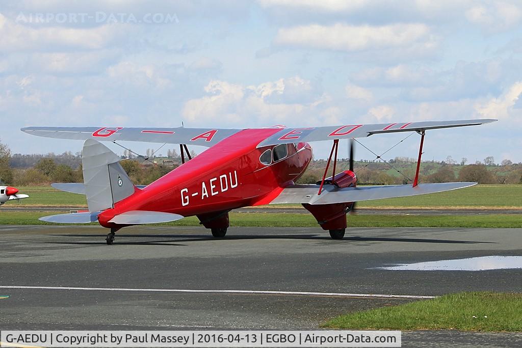 G-AEDU, 1937 De Havilland DH-90A Dragonfly C/N 7526, Called in for lunch at Wolverhampton (Halfpenny Green).