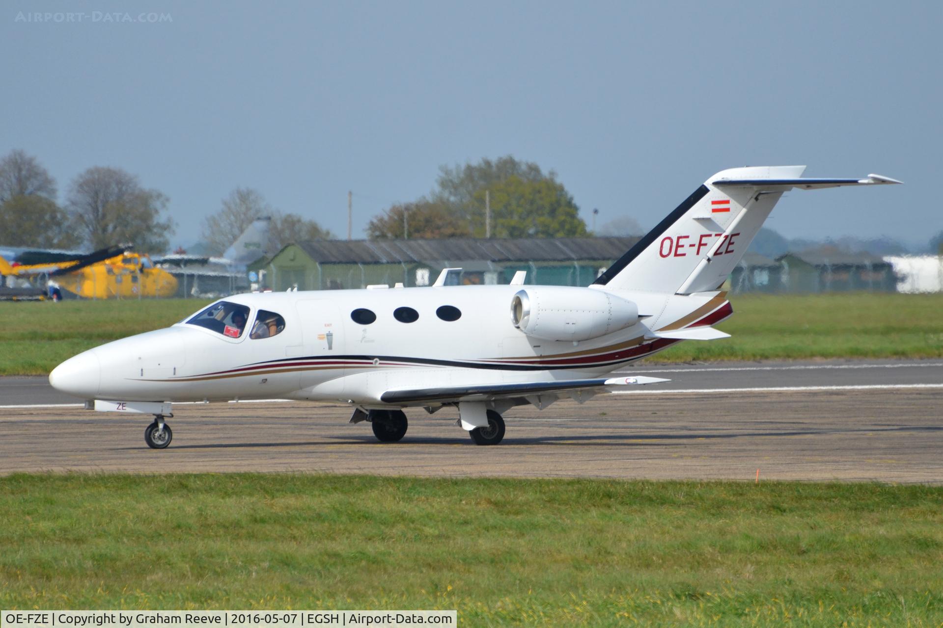 OE-FZE, 2009 Cessna 510 Citation Mustang Citation Mustang C/N 510-0217, About to depart from Norwich.