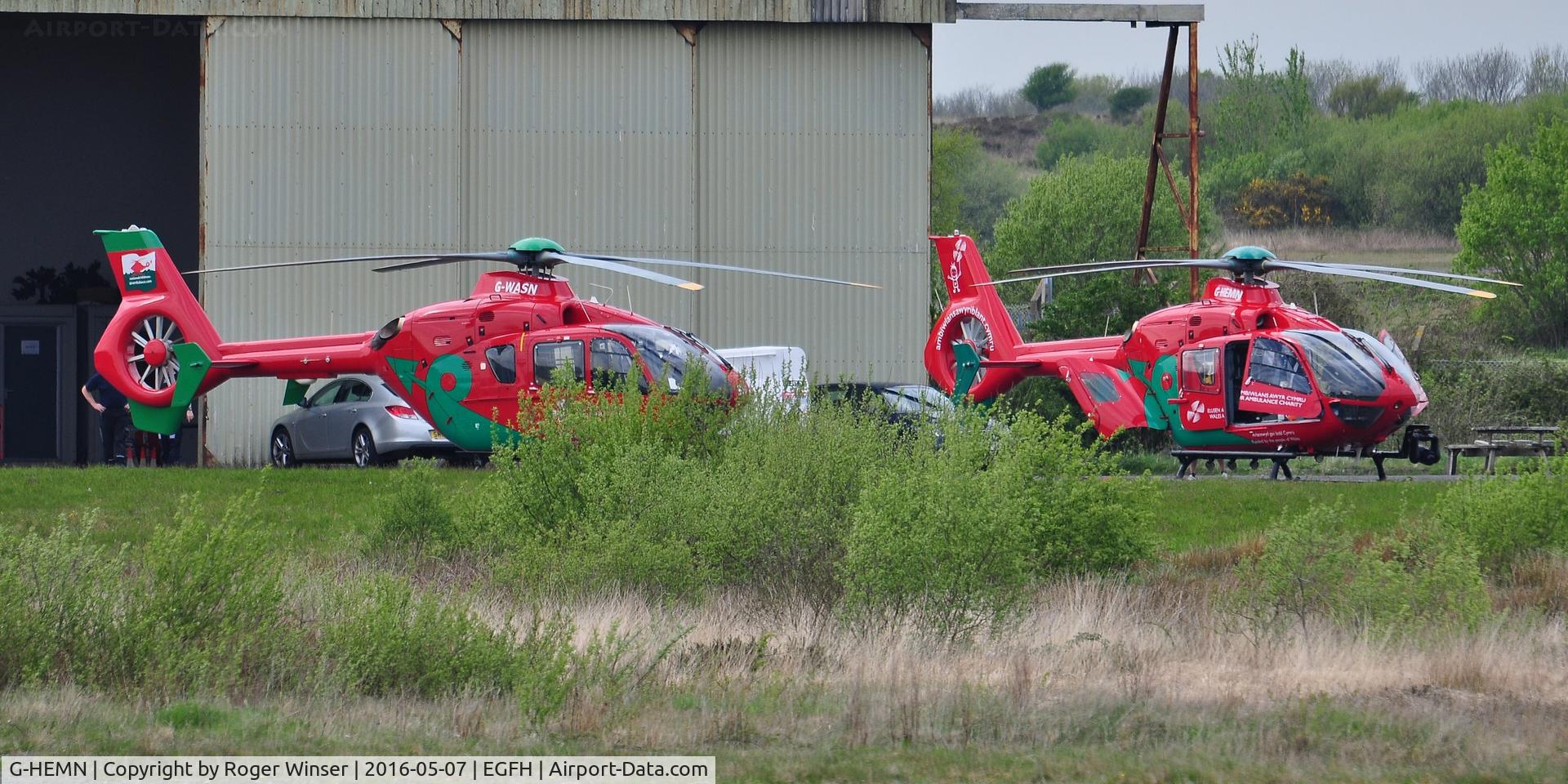 G-HEMN, 2012 Eurocopter EC-135T-2+ C/N 1070, Visiting Wales Air Ambulance helicopter as the Childrens Air Ambulance for Wales with the resident Wales Air Ambulance helicopter G-WASN.