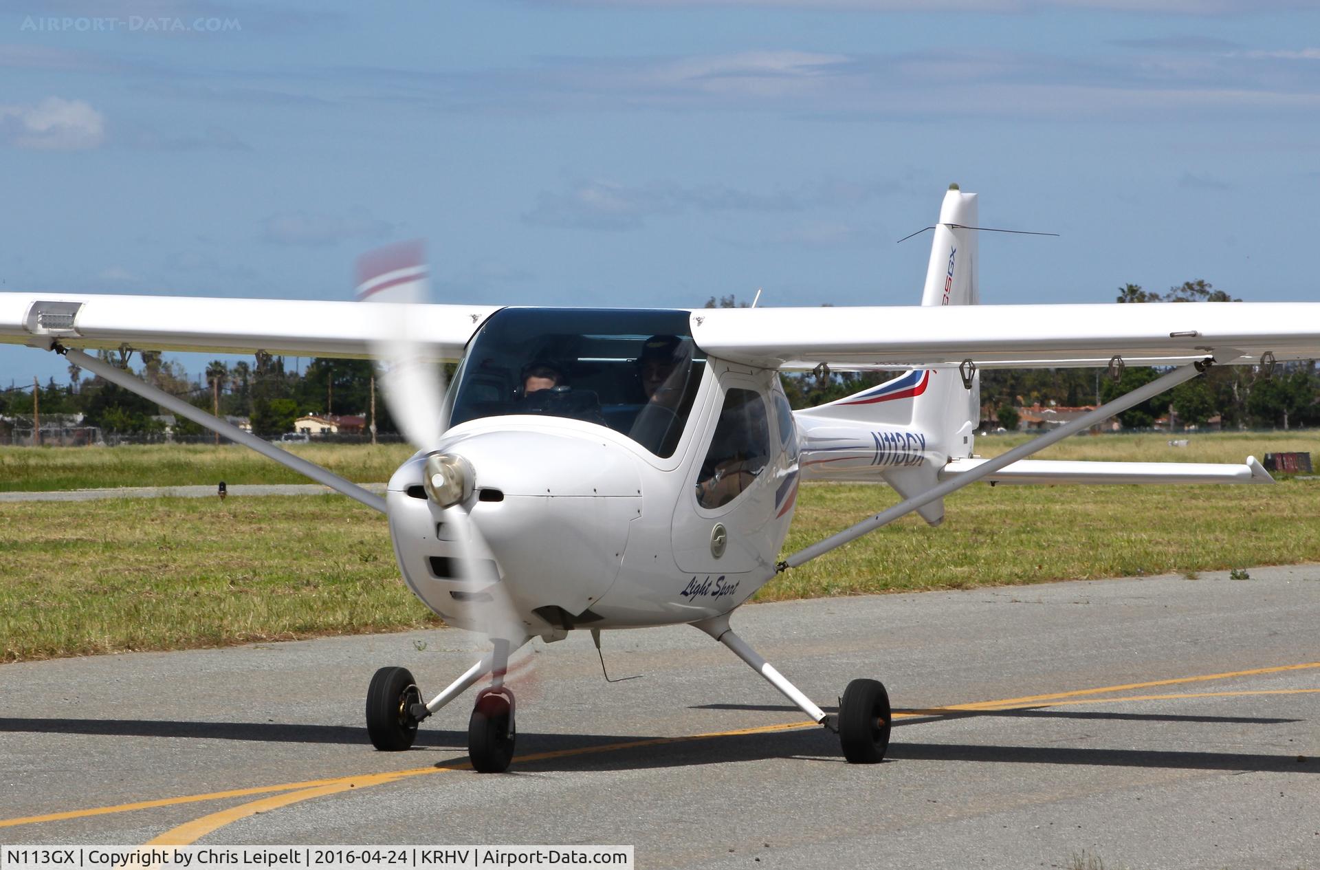N113GX, Remos GX C/N 303, Locally-based Remox GX taxing out for departure at Reid Hillview Airport, San Jose, CA. One of the smallest planes based at Reid Hillview.