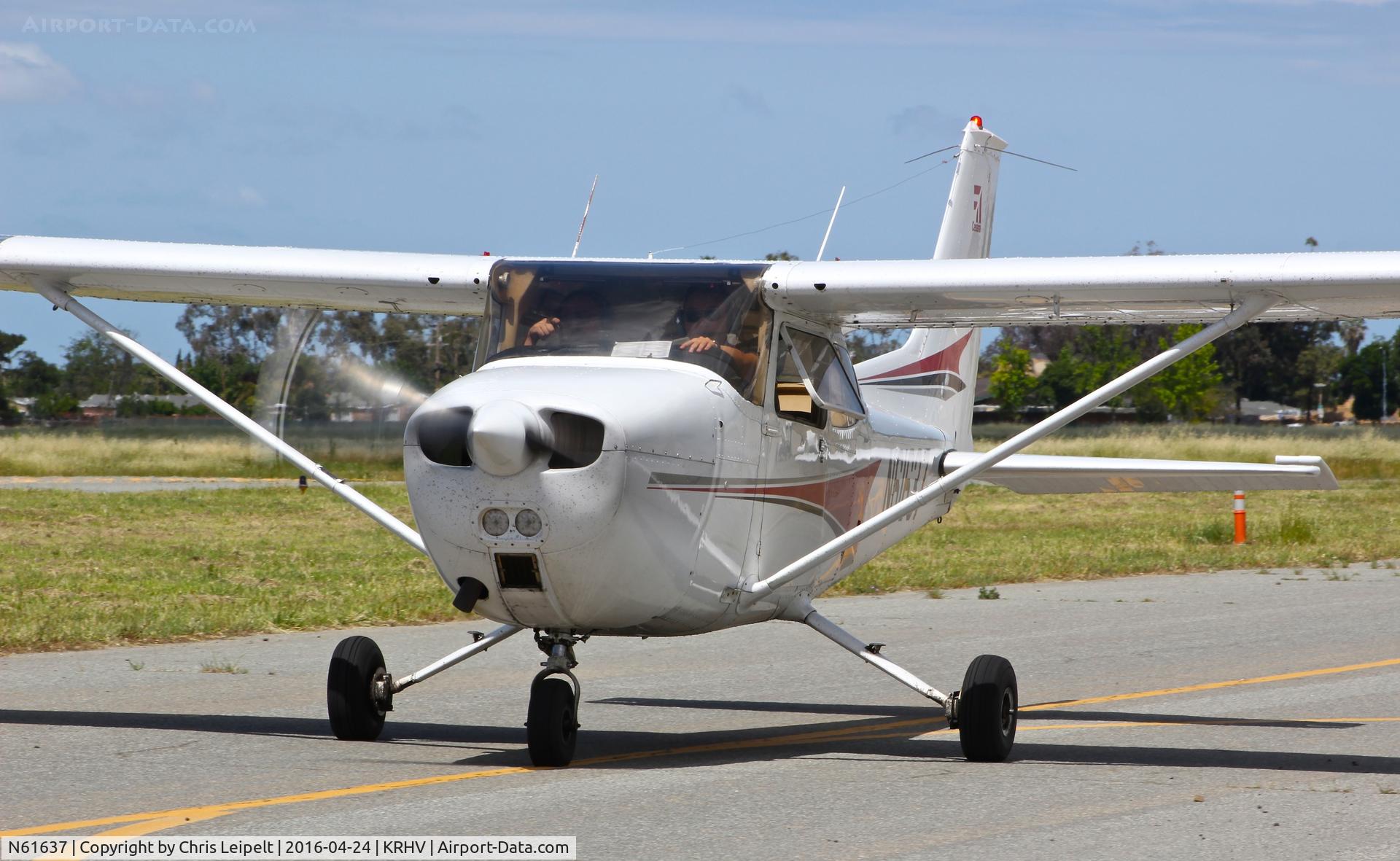 N61637, 1975 Cessna 172M C/N 17264691, Locally-based 1975 Cessna 172M taxing out for departure at Reid Hillview Airport, San Jose, CA. N61637 was the first aircraft I flew in for a 