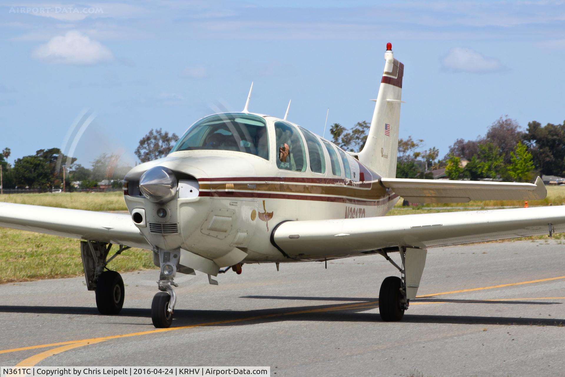 N361TC, 1980 Beech A36TC Bonanza 36 C/N EA-139, Locally-based 1980 Beech A36TC Bonanza taxing out for a quick spin in the pattern at Reid Hillview Airport, San Jose, CA.