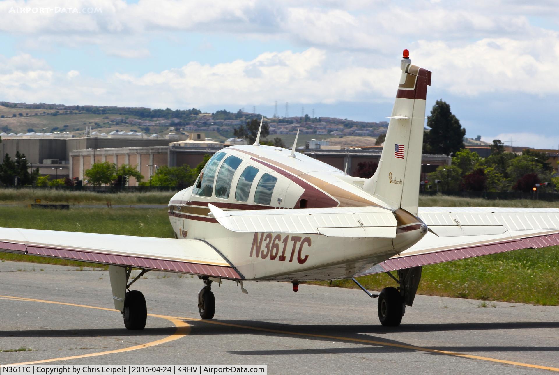 N361TC, 1980 Beech A36TC Bonanza 36 C/N EA-139, Locally-based 1980 Beechcraft A36TC Bonanza taxing out for a quick pattern at Reid Hillview Airport, San Jose, CA.