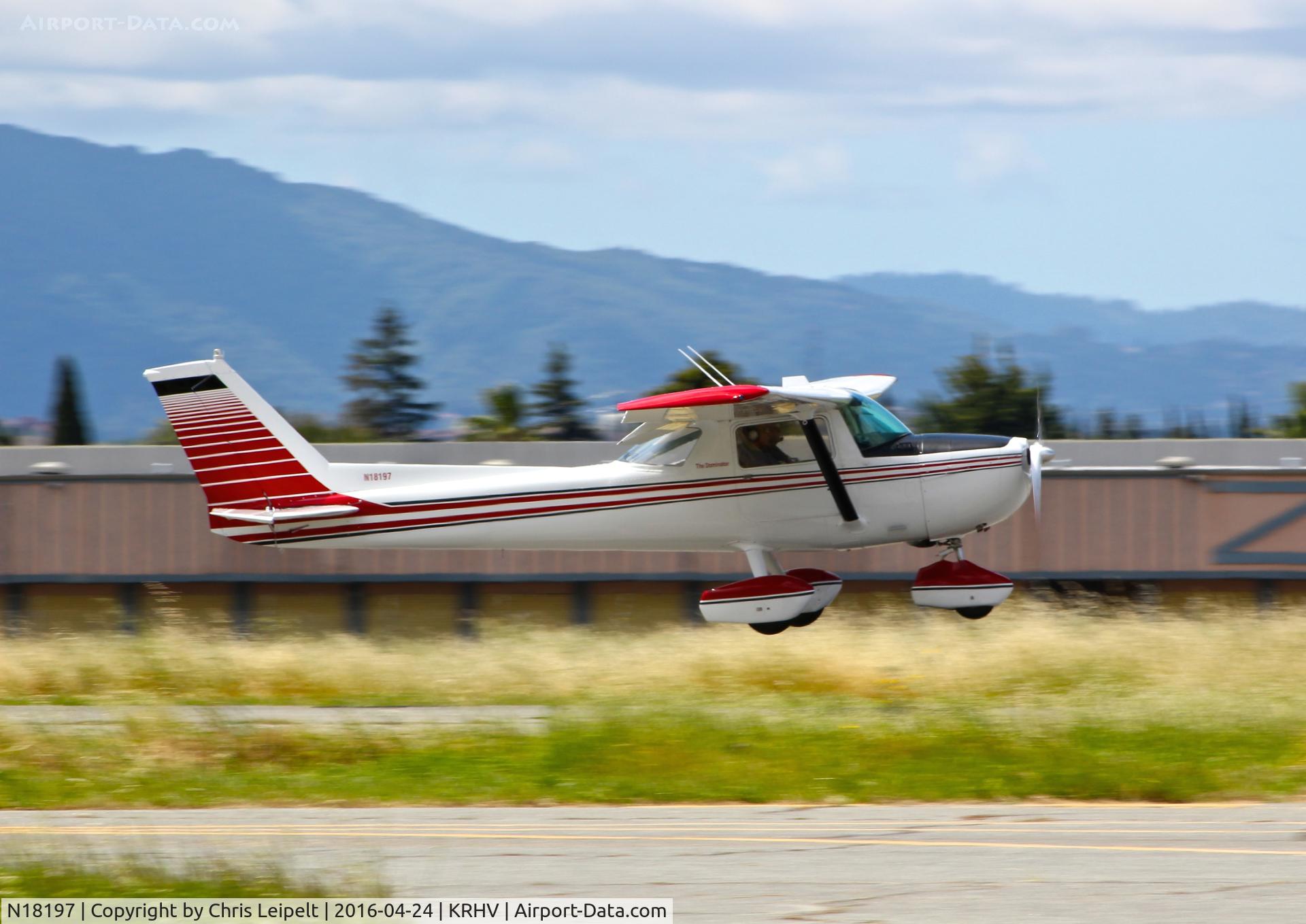 N18197, 1972 Cessna 150L C/N 15073854, Locally-based 1972 Cessna 150L landing runway 31L at Reid Hillview Airport, San Jose, CA.