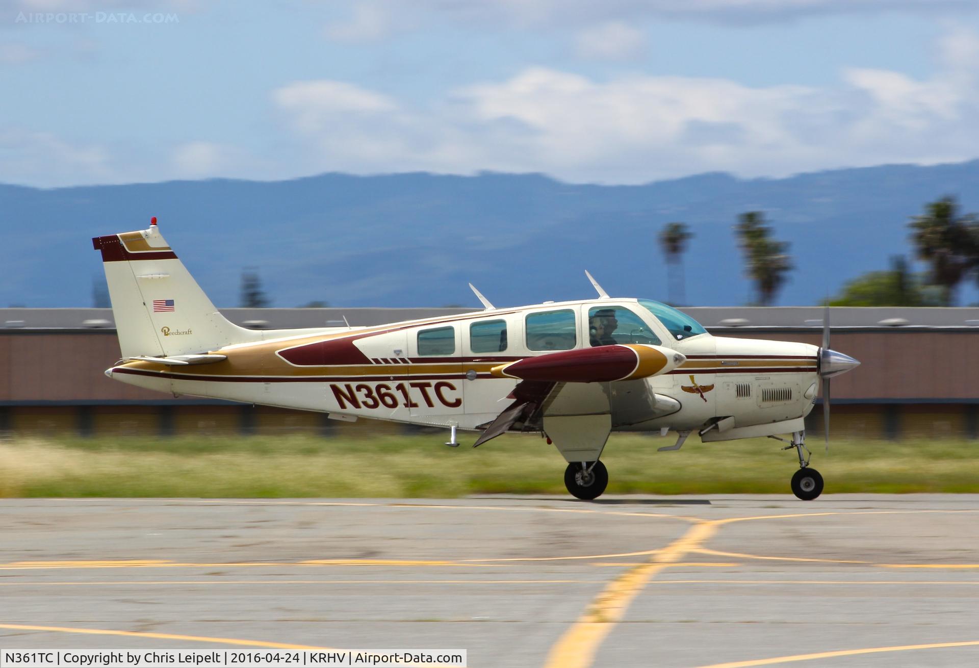 N361TC, 1980 Beech A36TC Bonanza 36 C/N EA-139, Locally-based 1980 Beechcraft A36TC Bonanza departing runway 31R at Reid Hillview Airport, San Jose, CA.