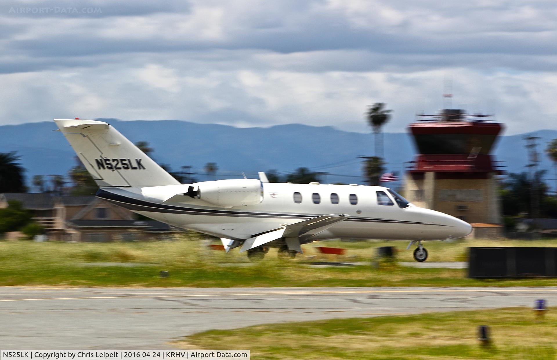 N525LK, 1997 Cessna 525 CitationJet CJ1 C/N 525-0200, Locally-based 1997 Cessna CitationJet 1 landing runway 31R at Reid Hillview Airport, San Jose, CA. Apologies for the minor blur, this was the clearest shot I could get of it.