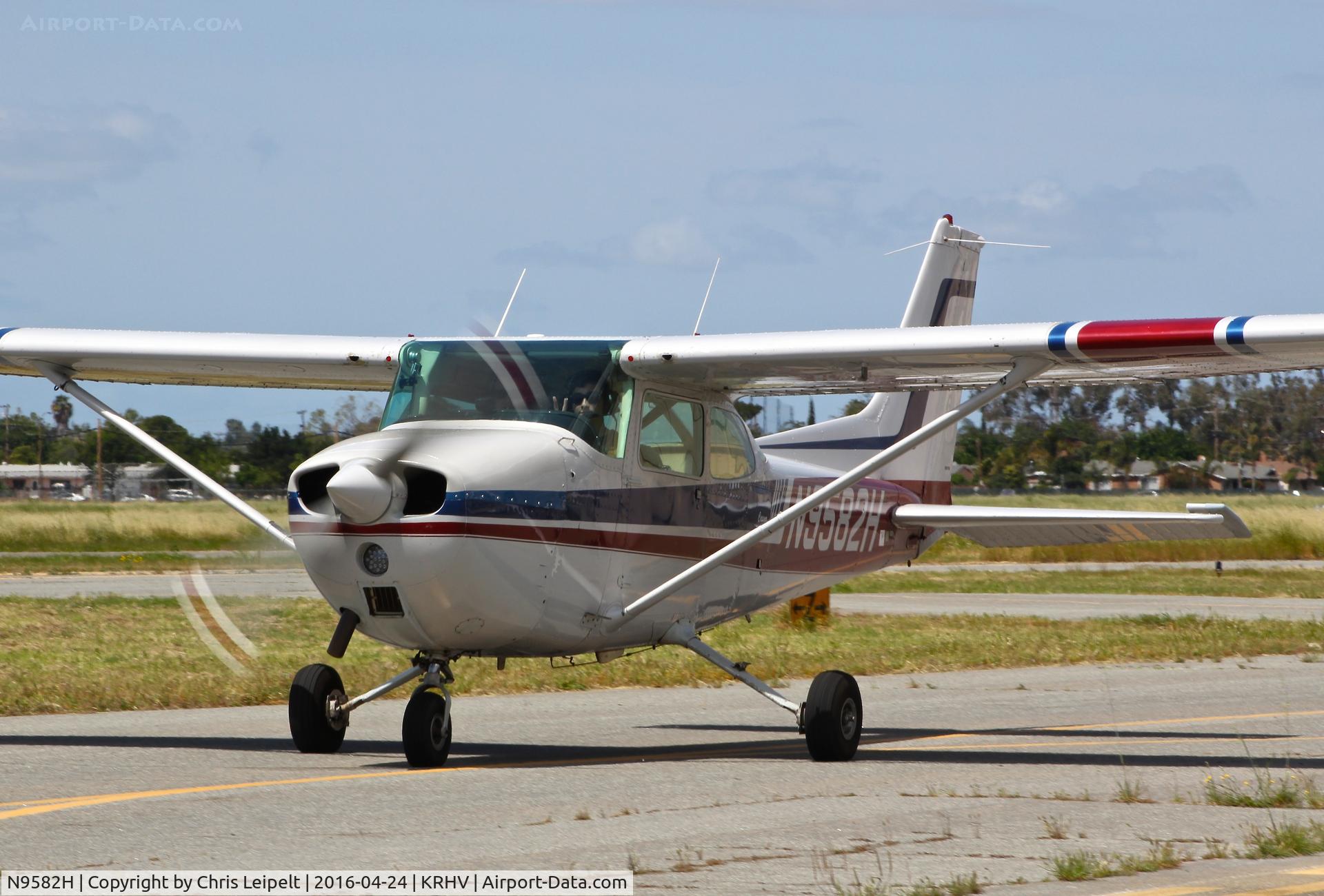 N9582H, 1975 Cessna 172M C/N 17266244, Locally-based 1975 Cessna 172M taxing out for departure at Reid Hillview Airport, San Jose, CA. Thanks for the wave!!