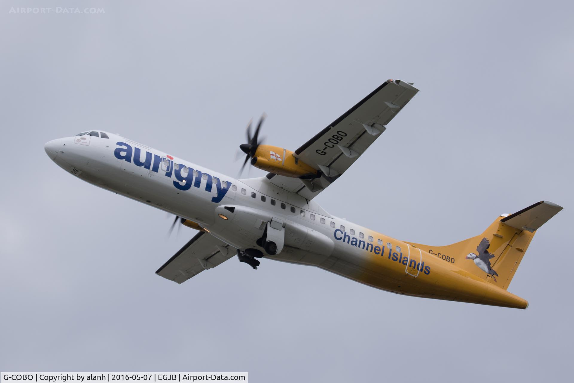 G-COBO, 2008 ATR 72-212A C/N 852, Departing home base Guernsey for Manchester