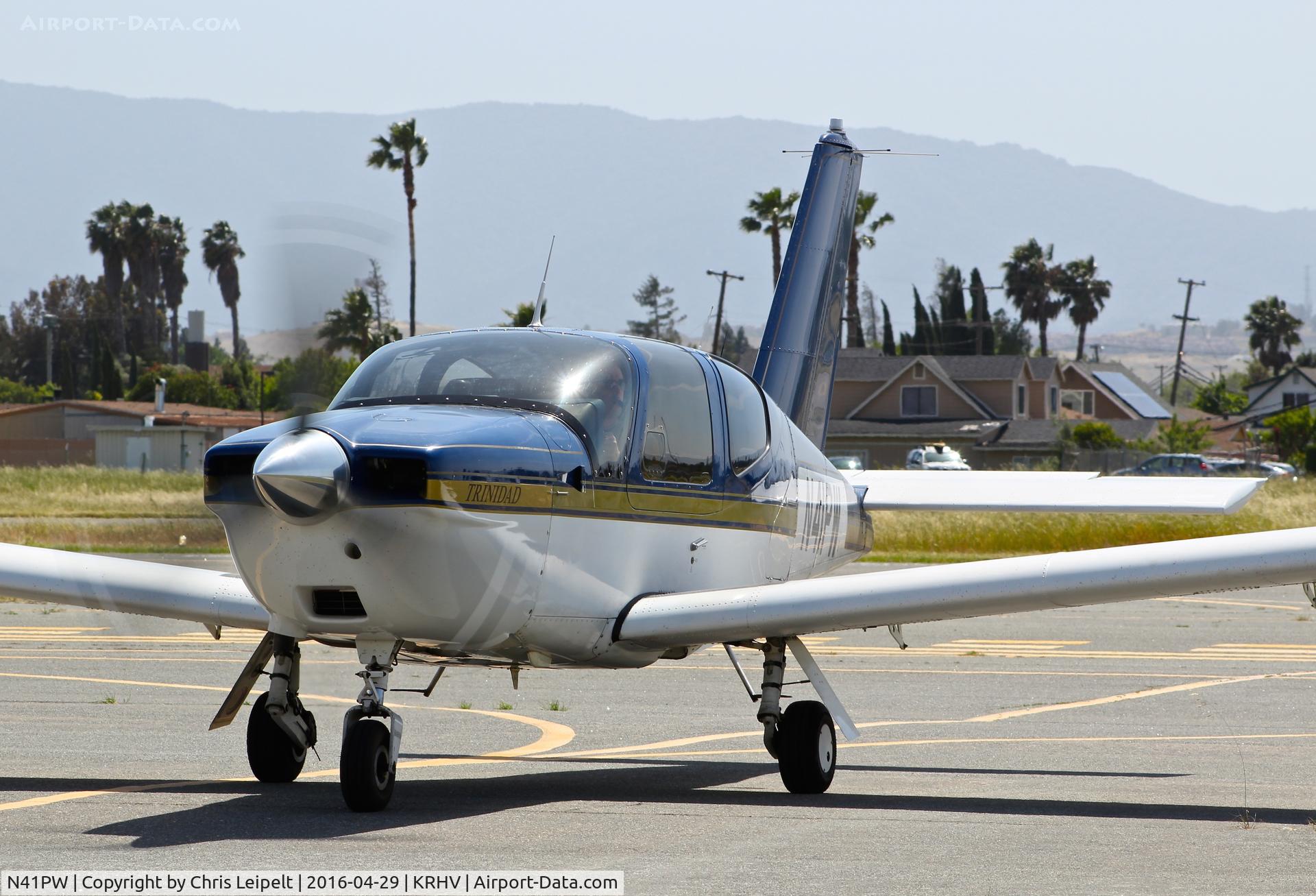 N41PW, 1985 Socata TB-20 Trinidad C/N 527, Locally-based 1985 Socata TB-20 taxing back to its hangar at Reid Hillview Airport, San Jose, CA.