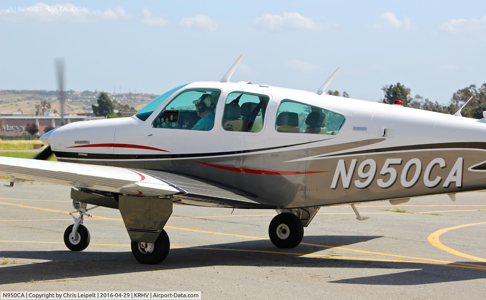 N950CA, 1974 Beech V35B Bonanza C/N D-9667, Locally-based 1974 Beechcraft V35B taxing to its tie down spot at Reid Hillview Airport, San Jose, CA.