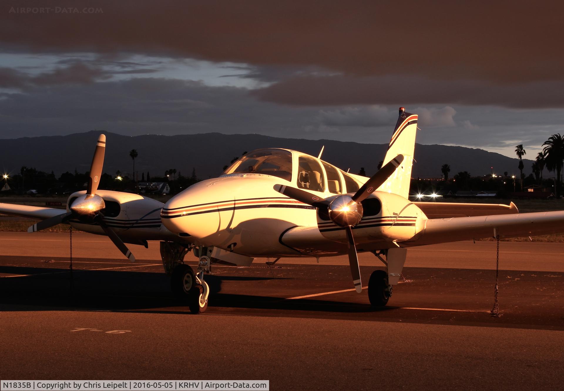 N1835B, 1977 Beech 95-B55 (T42A) Baron C/N TC-2076, Locally-based 1977 Beechcraft Baron 55 parked on the transient ramp at Reid Hillview Airport, San Jose, CA.