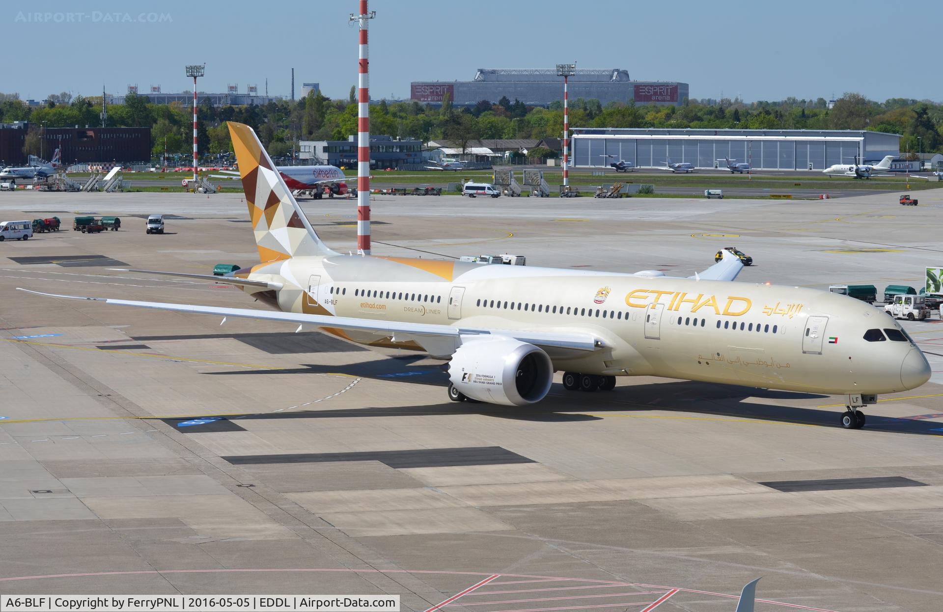 A6-BLF, 2016 Boeing 787-9 Dreamliner Dreamliner C/N 39651, Etihad B789 pushed back for its return flight to Abu Dhabi.