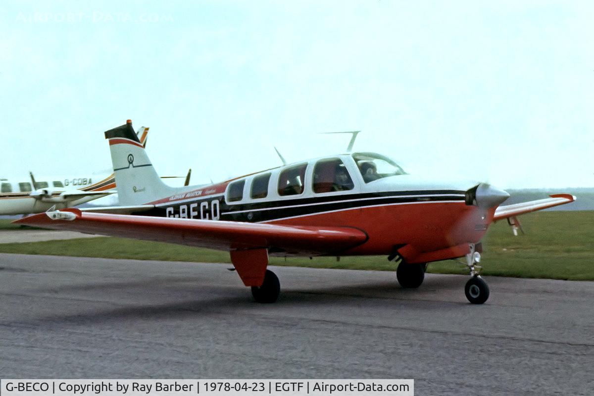 G-BECO, 1976 Beech A36 Bonanza 36 C/N E-830, Beech A36 Bonanza 36 [E-830] Fairoaks 23/04/1978. From a slide.