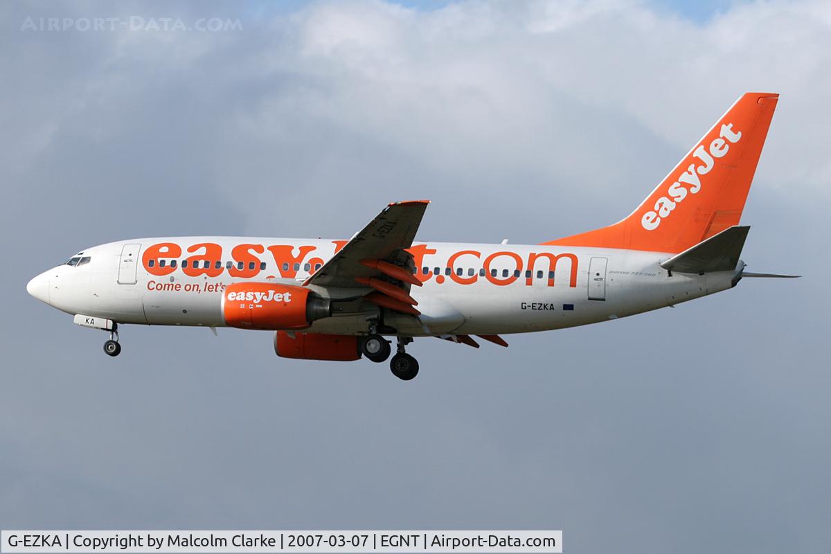 G-EZKA, 2003 Boeing 737-73V C/N 32422, Boeing 737-73V on approach to 25 at Newcastle Airport, March 2007.