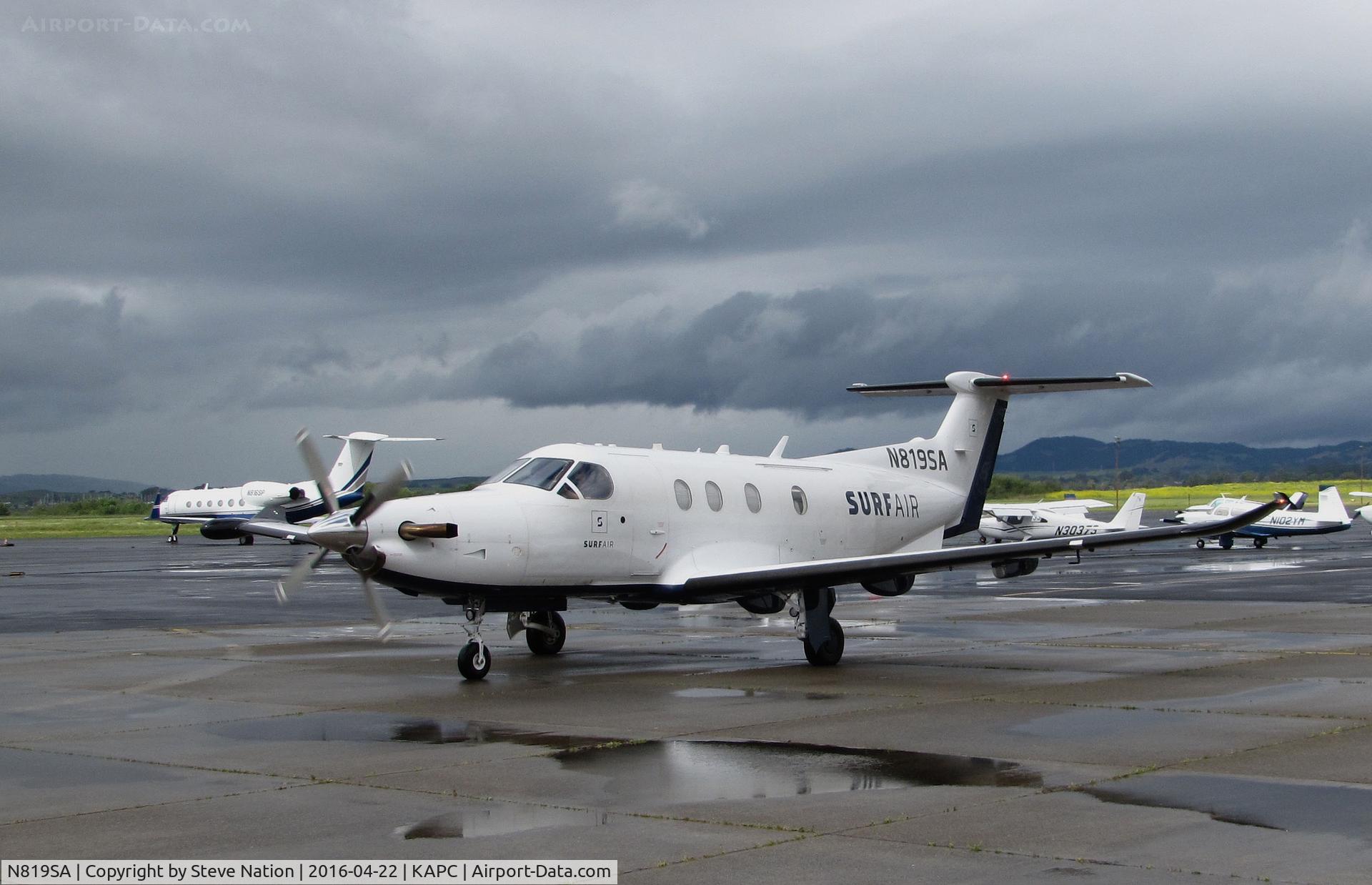 N819SA, 2014 Pilatus PC-12/47E C/N 1512, SURF AIR 2014 Pilatus PC-12/47E arriving from KHHR @ rainy Napa County Airport, CA