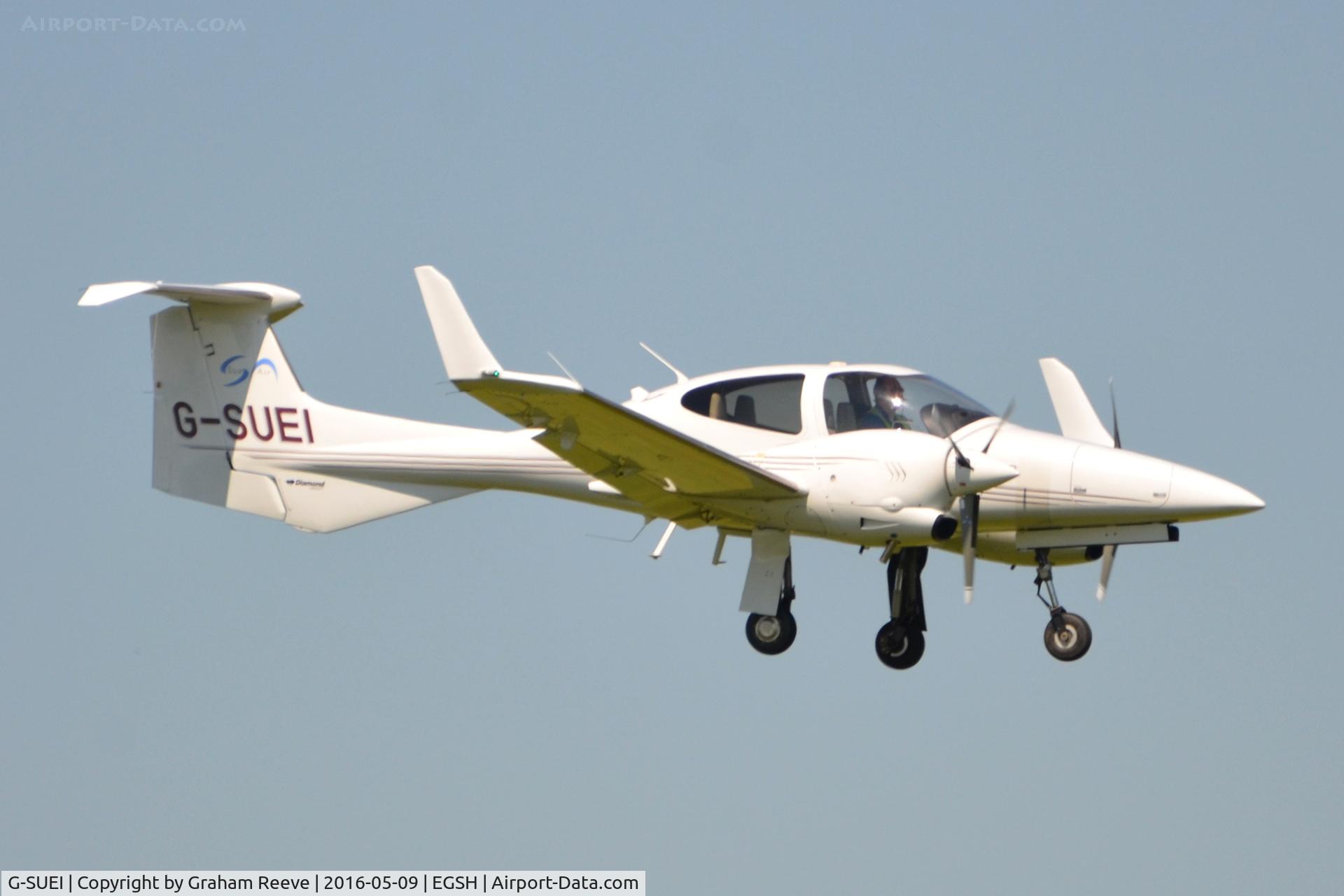 G-SUEI, 2009 Diamond DA-42 Twin Star C/N 42.415, Landing at Norwich.