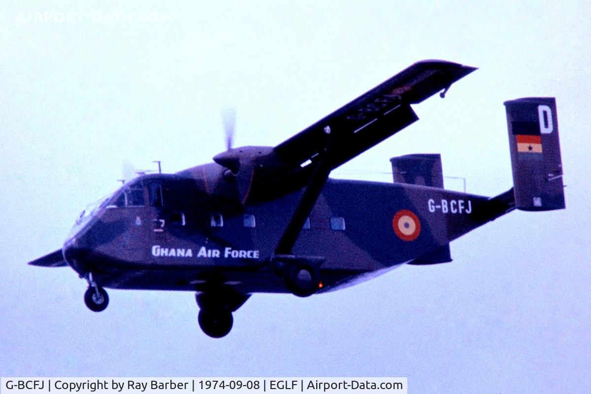 G-BCFJ, 1974 Short SC-7 Skyvan 3M-400 C/N SH.1931, Short SC-7-3M-400 Skyvan [SH1931] (Short Brothers PLC) Farnborough~G 08/09/1974. From a slide.