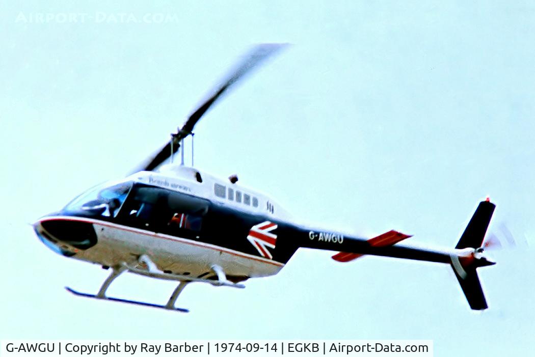 G-AWGU, 1968 Agusta AB-206B JetRanger II C/N 8044, Agusta Bell AB.206B Jet Ranger II [8044] Biggin Hill~G 14/09/1974. From a slide.