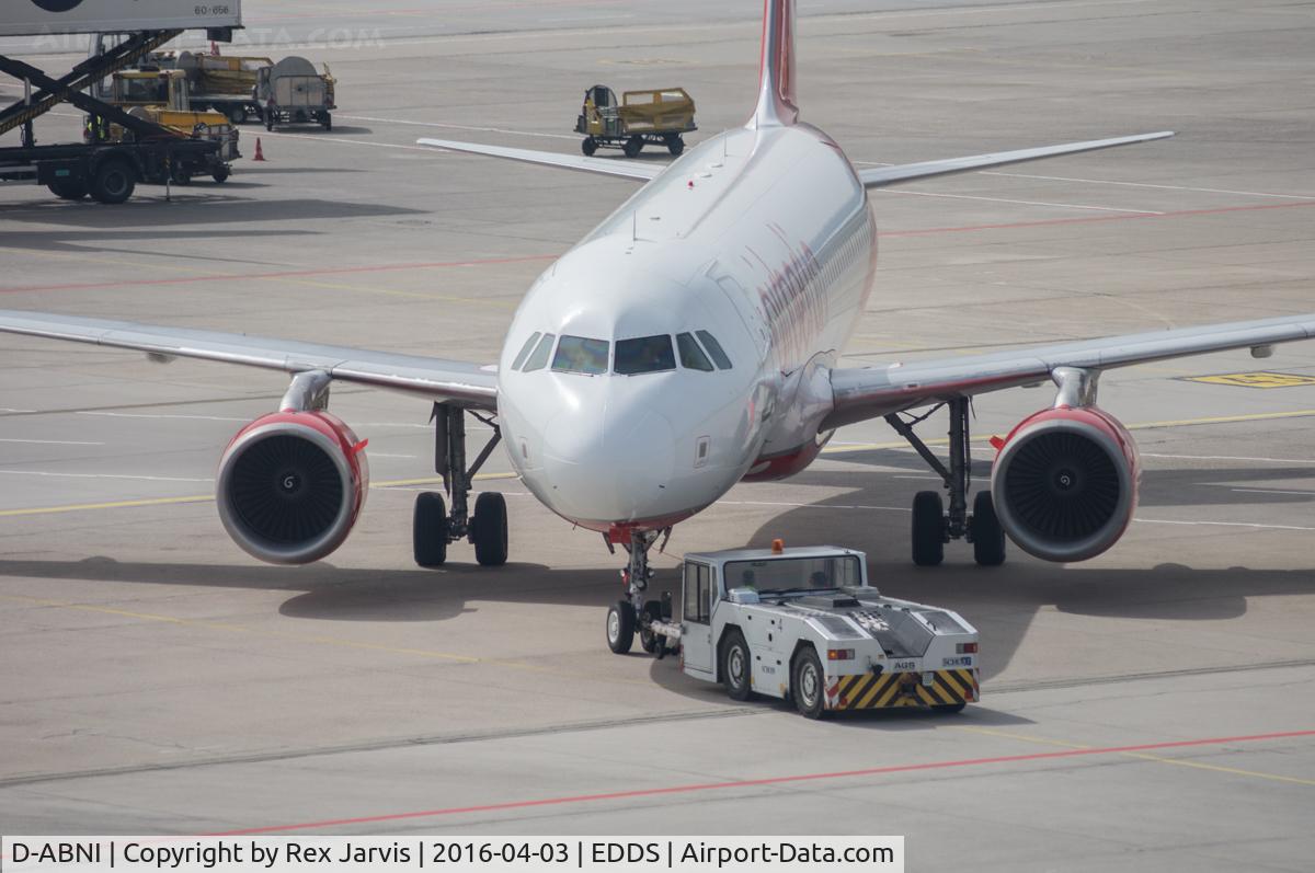 D-ABNI, 2002 Airbus A320-214 C/N 1717, Push back at Stuttgart.