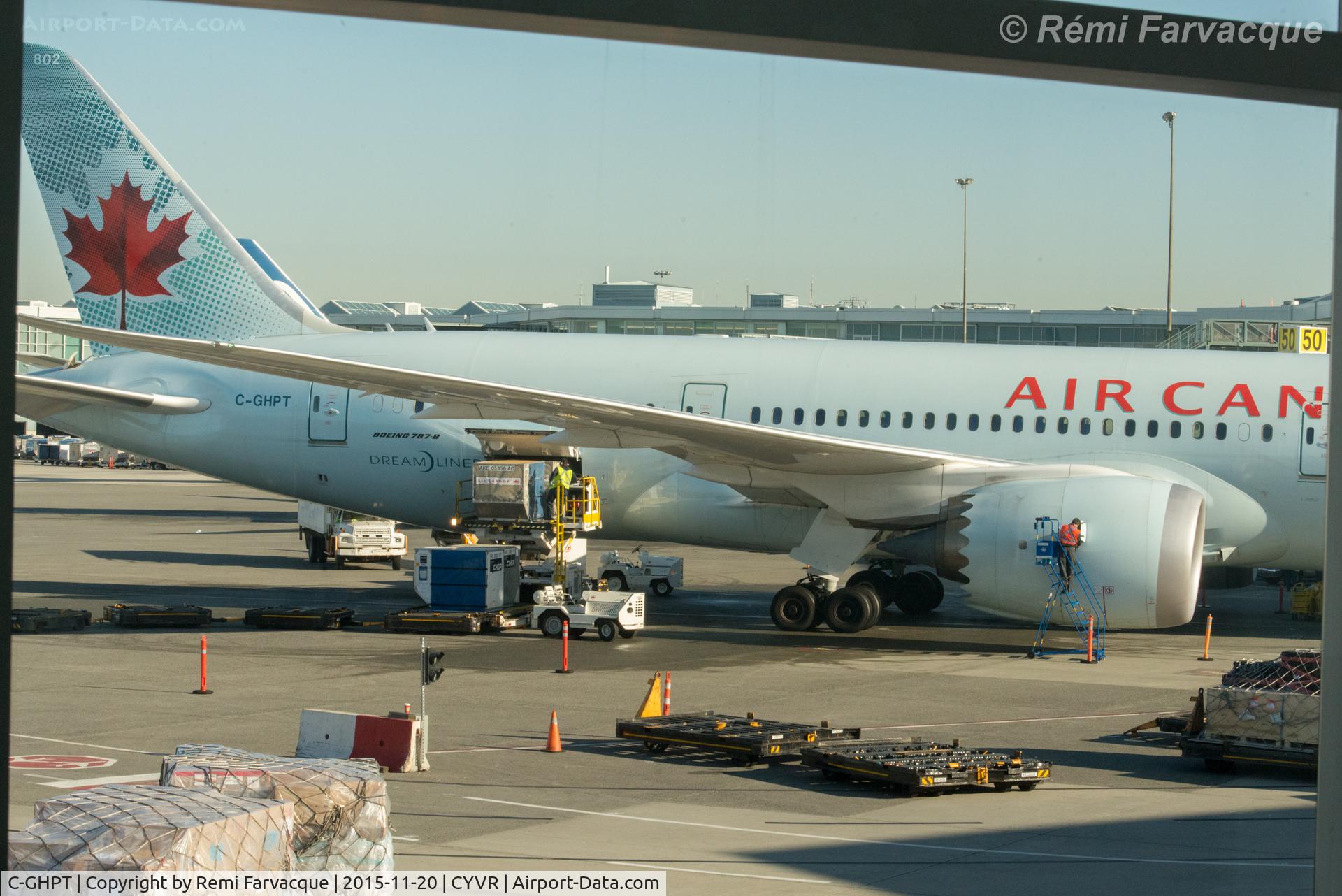 C-GHPT, 2014 Boeing 787-8 Dreamliner C/N 35258, Action scene - loading rear bay. Parked in domestic.