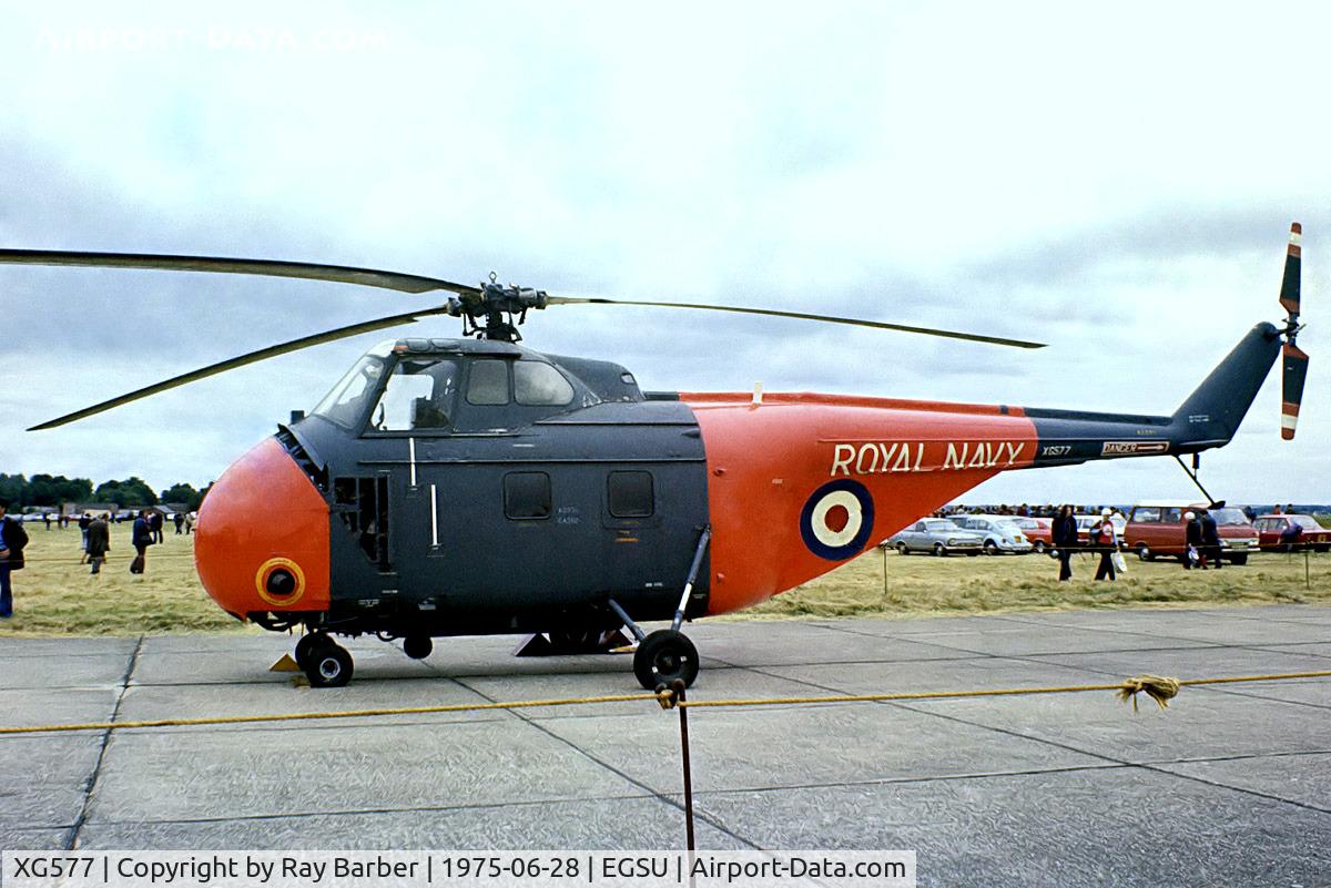 XG577, 1956 Westland Whirlwind HAR.3 C/N WA72, Westland WS.55 HAR.3 Whirlwind [WA.72] (Ex Royal Navy) Duxford~G 28/06/1975. From a slide  Since scrapped in 2001.
