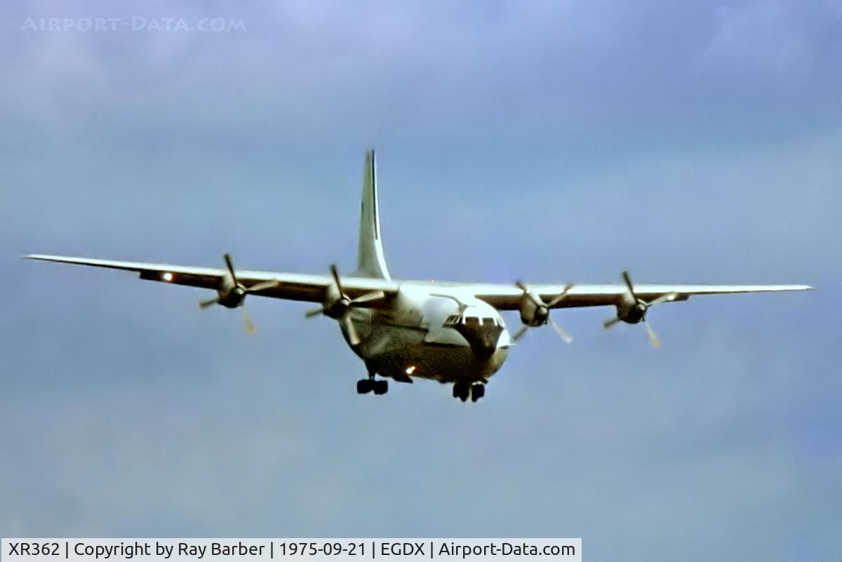 XR362, 1964 Short SC-5 Belfast C1 C/N SH.1816, Short Belfast C.1 [SH1816] (Royal Air Force) RAF St Athan~G 20/09/1975. From a slide.