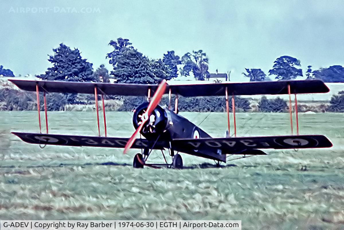 G-ADEV, 1918 Avro 504K C/N R3/LE/61400, Avro 504K (R3/LE/61400] Old Warden~G 30/06/1974. From a slide.