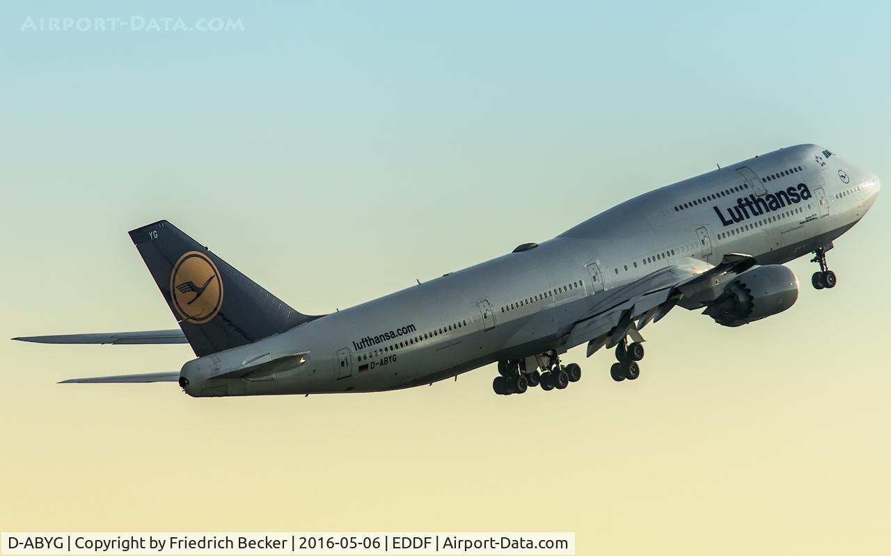 D-ABYG, 2013 Boeing 747-830 C/N 37831, going around after a missed approach on RW07C