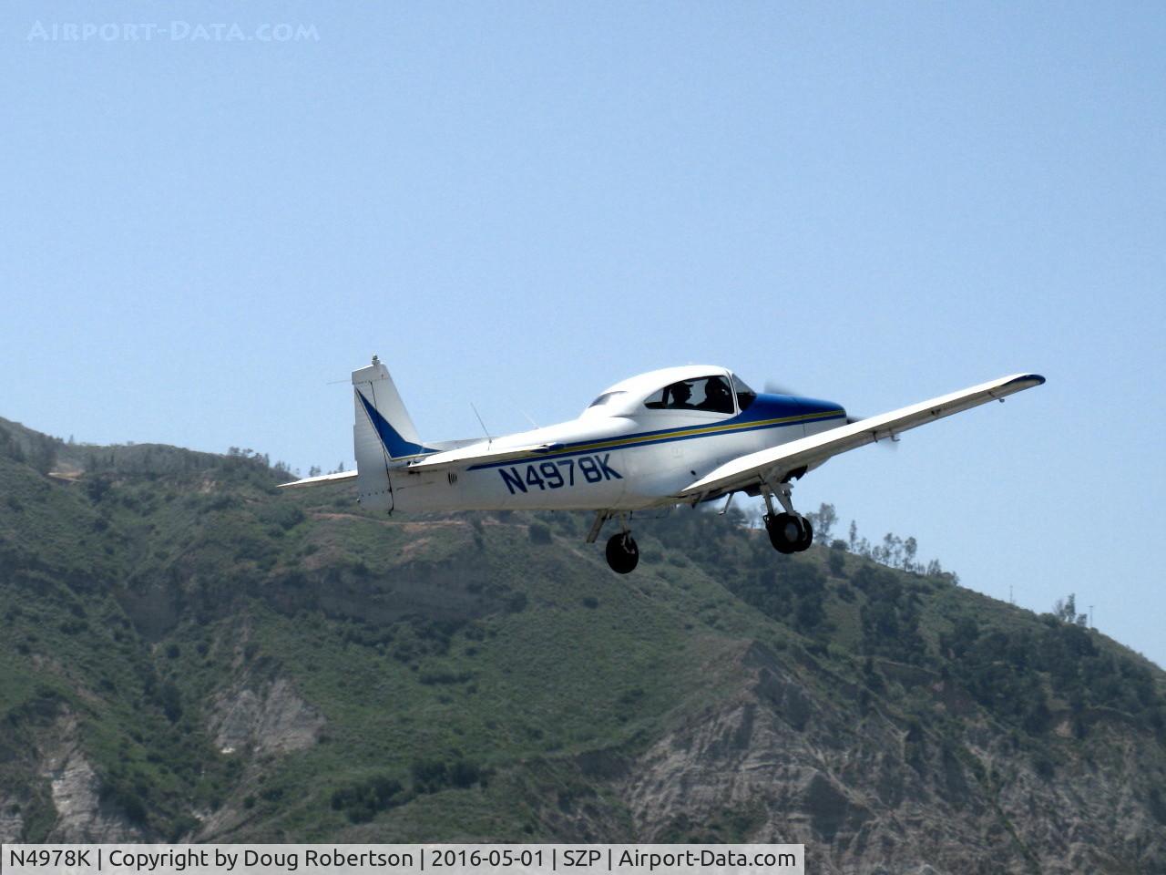 N4978K, 1949 Ryan Navion A C/N NAV-4-1978, 1949 Ryan NAVION A power upgrade to 1951 NAVION SUPER 260, Continental GO-435-C2 260 Hp geared engine, takeoff climb Rwy 22